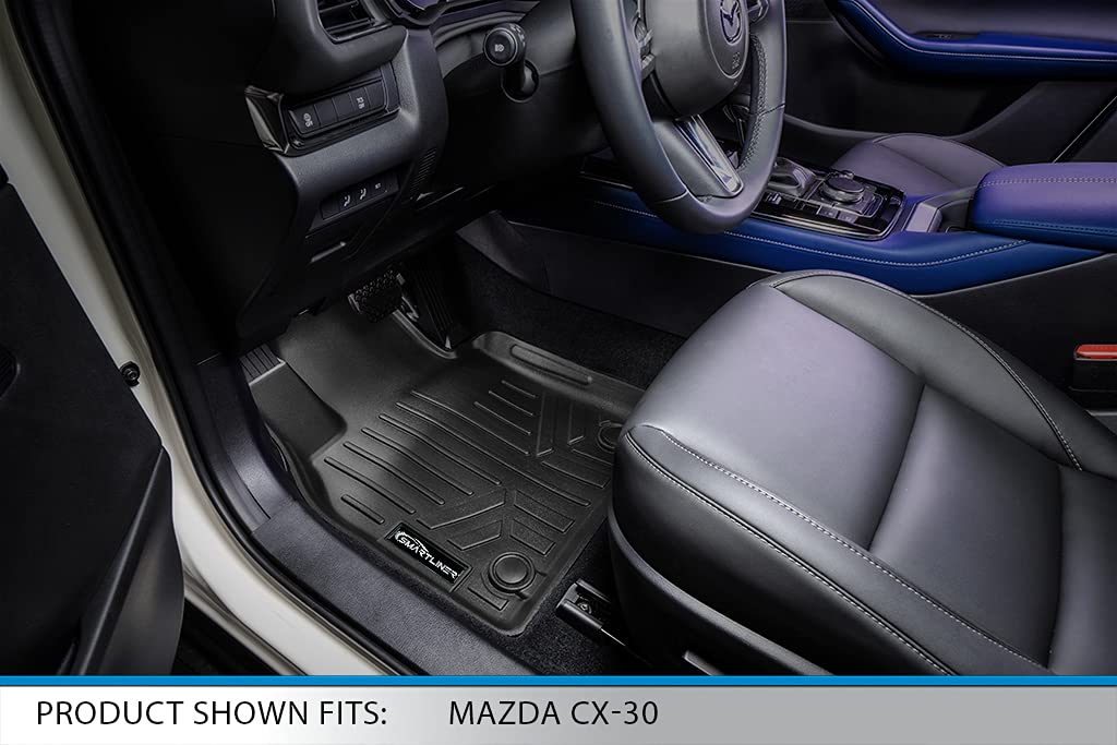 SMARTLINER Custom Fit All Weather 2 Row Black Floor Mats for 2020-2023 Mazda CX-30 (FWD) - Durable Car Floor Liners for Protection Against Mud, Snow & Spills - Perfect for Daily Commute, Road Trips & Family Adventures