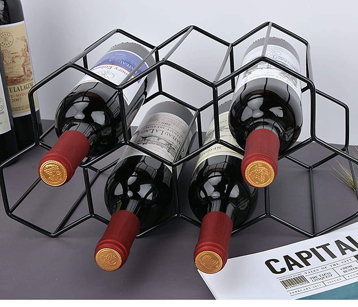 Small Black Metal Honeycomb Wine Rack - Countertop Freestanding 9-Bottle Organizer for Kitchen, Bar & Home Decor | Perfect for Wine Storage, Water Bottles & Tabletop Organization