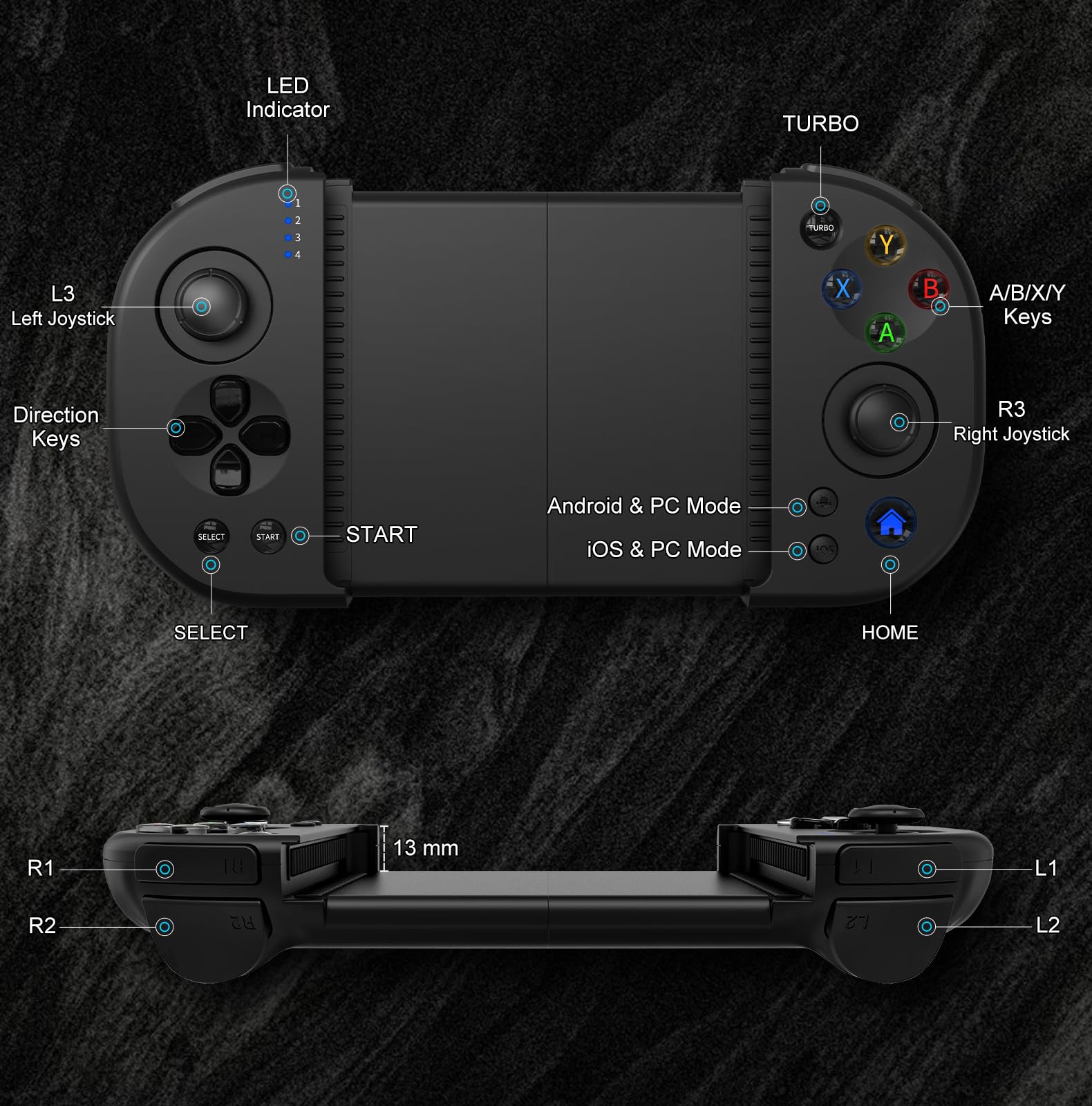 Wireless Gaming Controller for iPhone 16/15/14/13/12 & Samsung Galaxy S24/S23/S22/S21 - Hall Effect Joystick with Turbo Function - Compatible with Roblox, Fortnite & Mobile Games - Perfect for Competitive Gaming & Casual Play