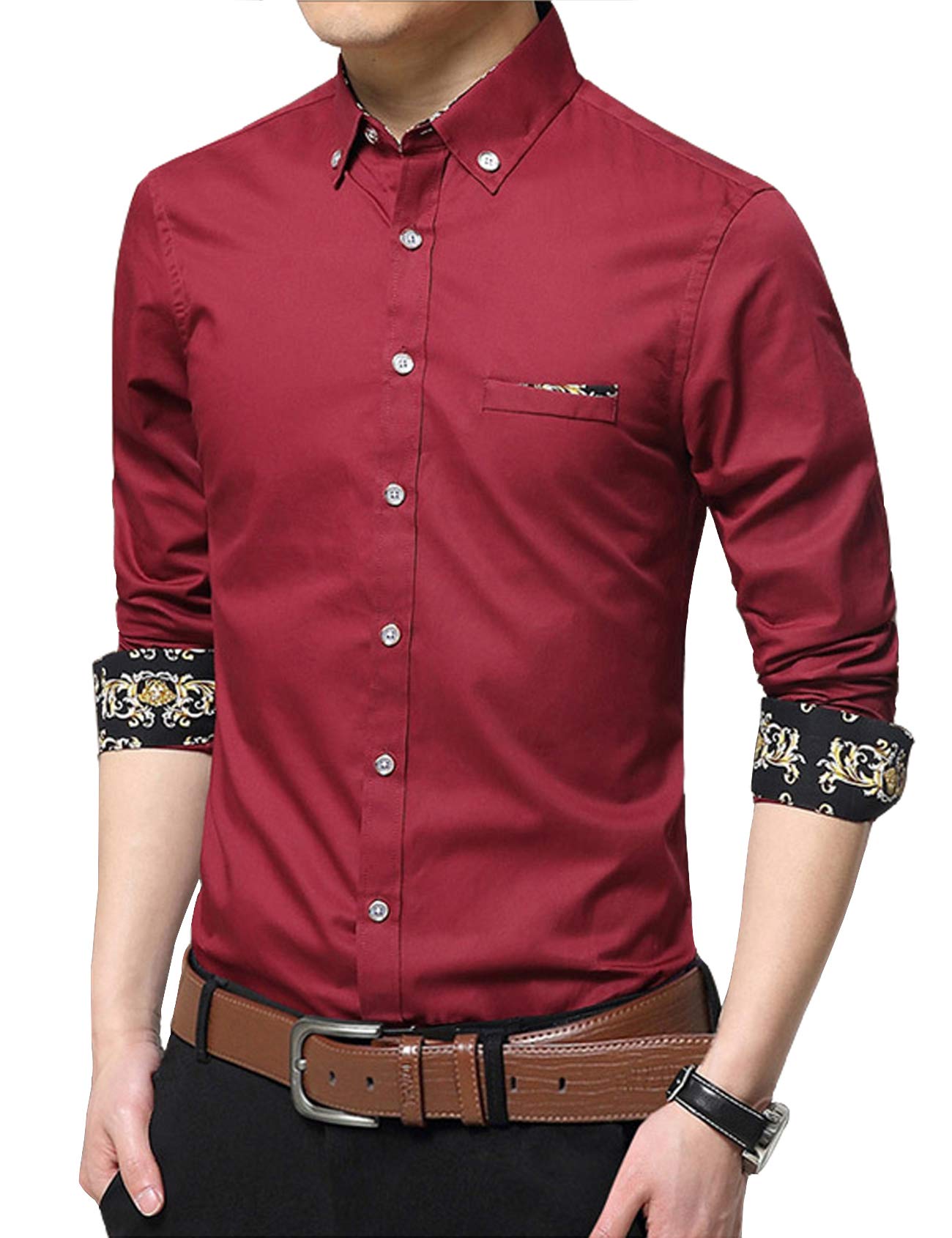Men's Slim Fit Colorblocked Dress Shirt - Formal & Business Casual Wear for Office, Wedding & Special Occasions