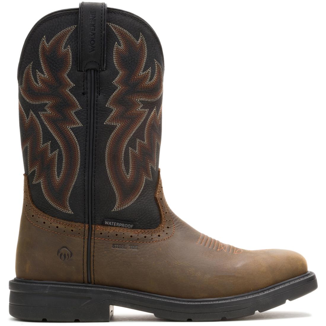 Premium Rancher Level Steel Toe Pull-On Wellington Work Boots for Men - Black/Brown - Waterproof & Slip-Resistant for Farming, Construction & Outdoor Work