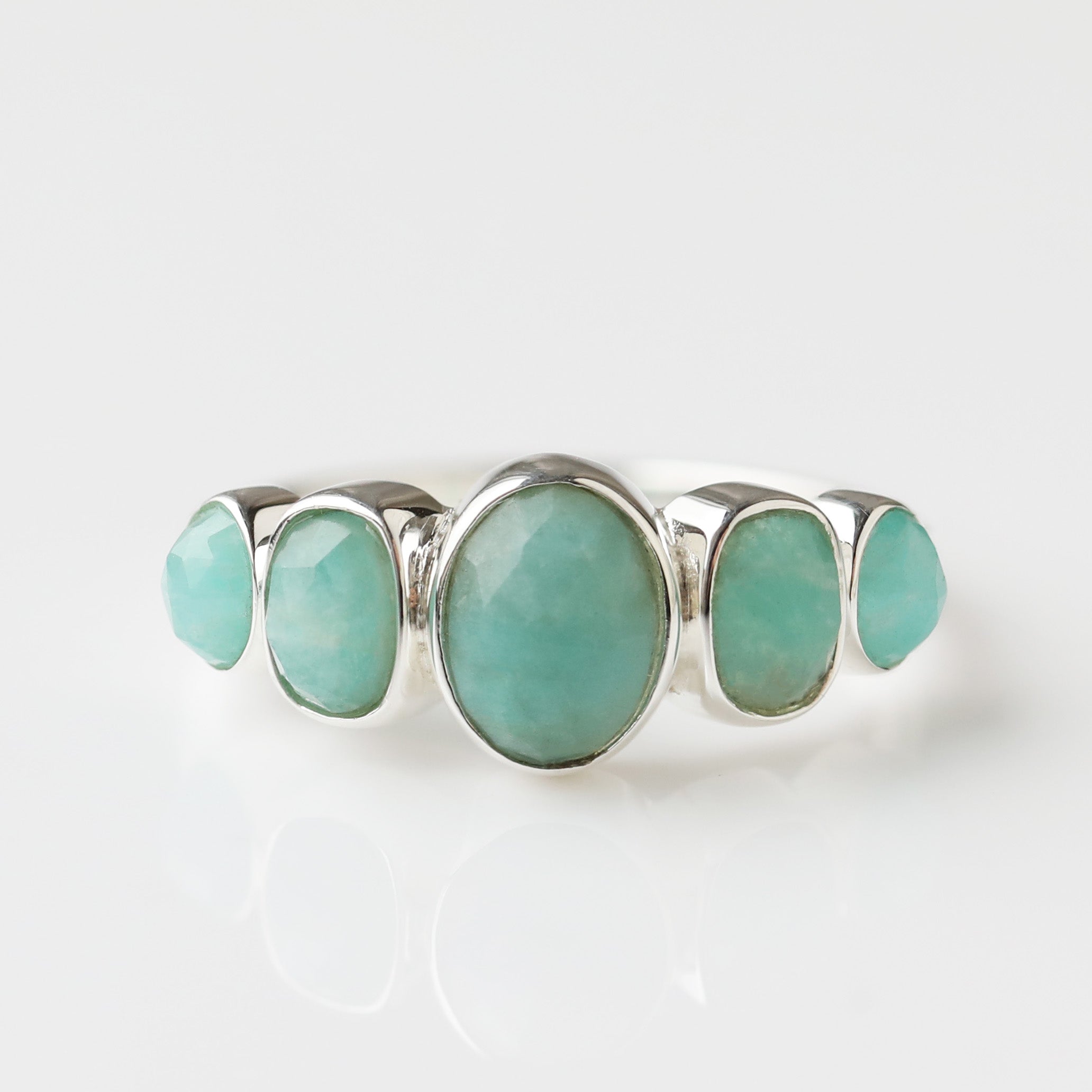 Noa Amazonite Ring for Women - Healing Stone Jewelry, Adjustable Silver Plated Ring for Meditation & Spiritual Gifts - Perfect for Yoga, Reiki & Energy Balancing