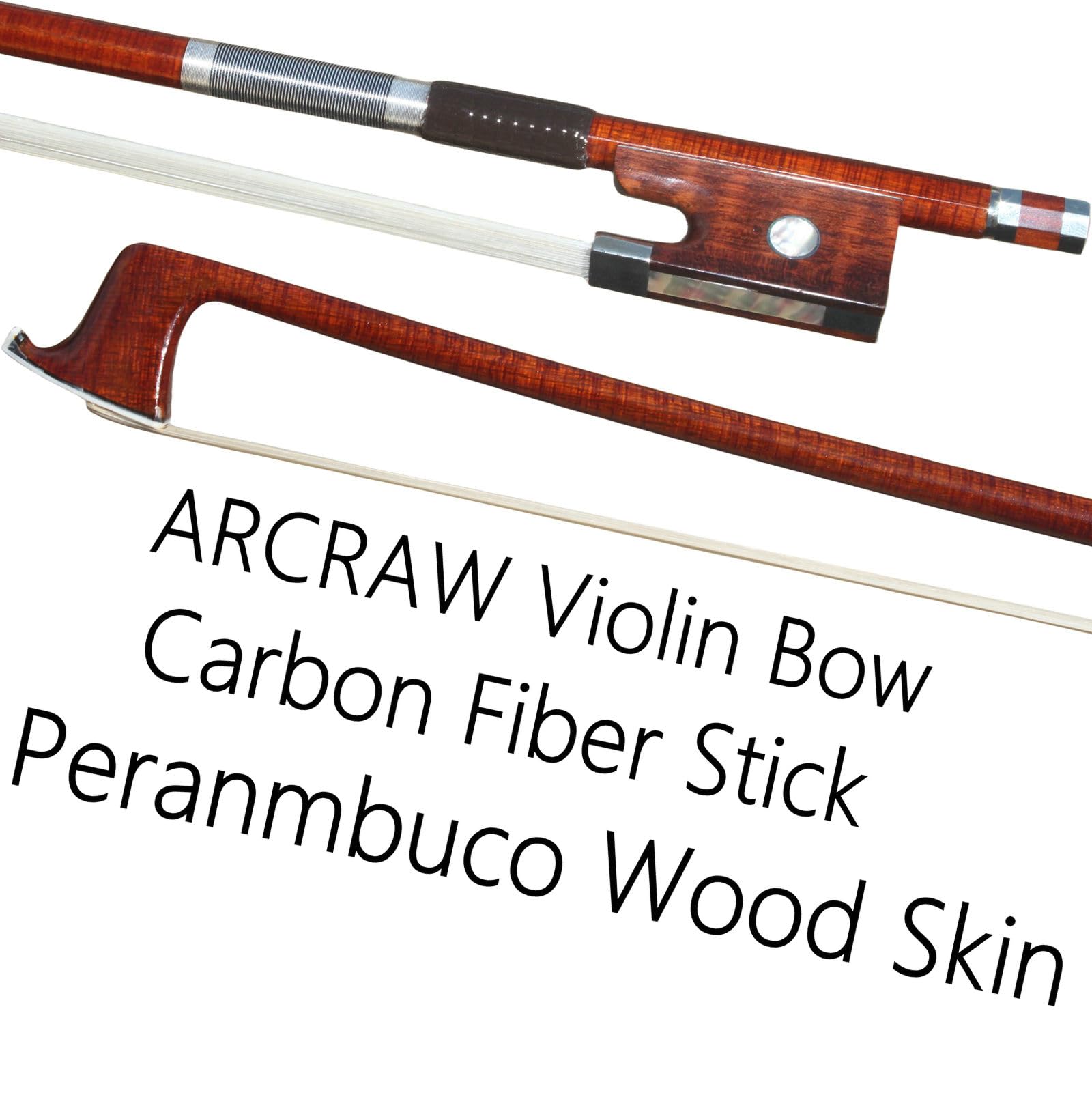 Carbon Fiber Violin Bow 4/4 Size - Hybrid Pernambuco Wood for Professionals & Students - Perfect for Performances & Practice