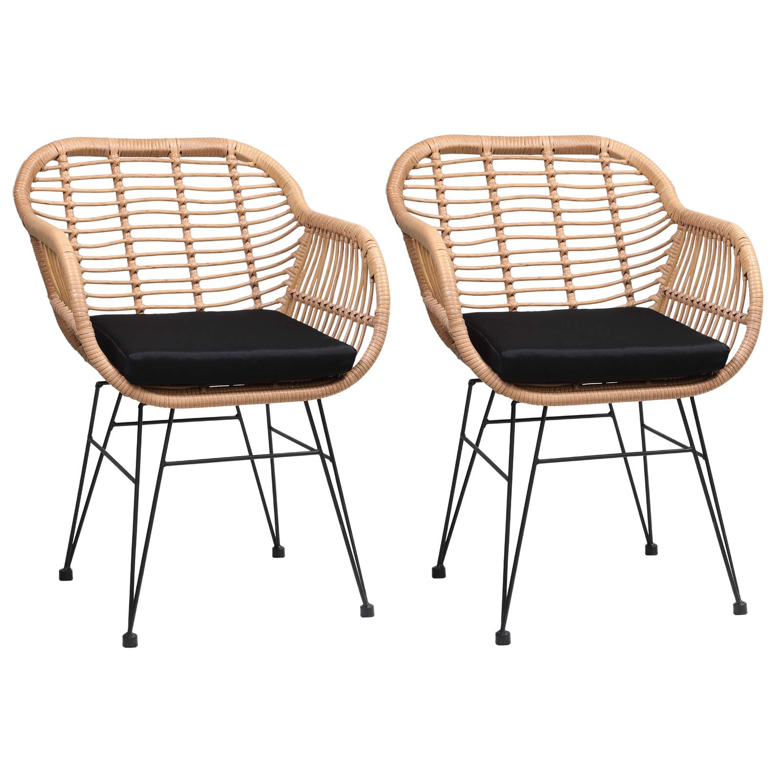 CASARIA 2-Piece Bali Garden Chairs Set - 59x56x83cm Wicker Patio Chairs with Cushions, Supports 120Kg - Perfect for Outdoor Relaxation in Backyard, Poolside or Balcony