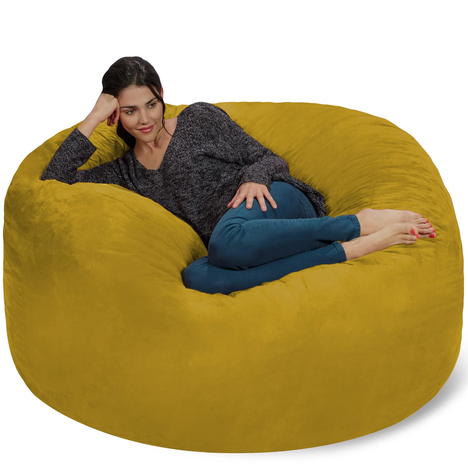 Chill Sack 5' Giant Memory Foam Bean Bag Chair - Soft Microfiber Cover (Bright Yellow) - Perfect for Living Rooms, Game Rooms & Dorm Lounging