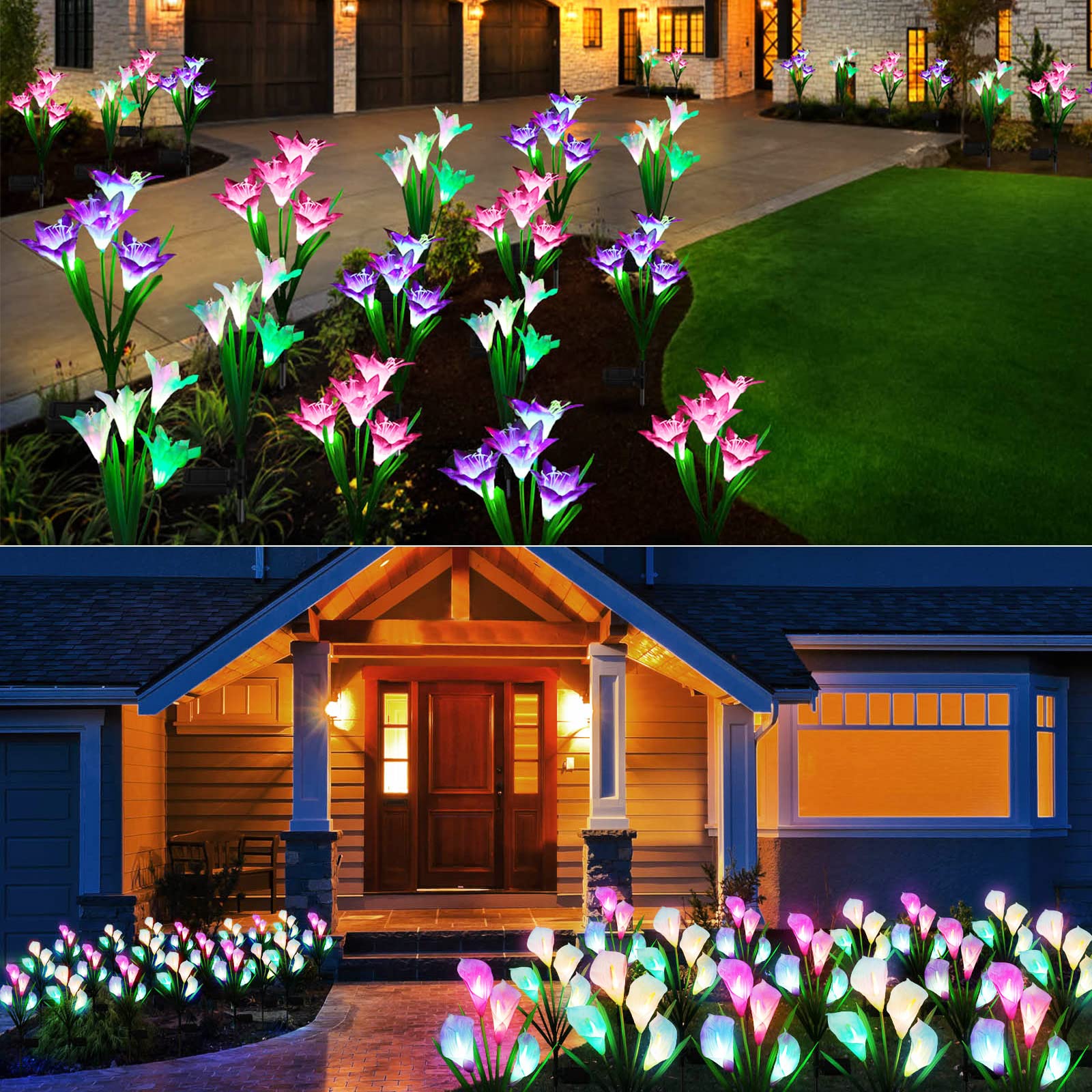 4 Pack Solar Powered Outdoor Lights & Solar Flower Lights - Waterproof Garden Pathway, Yard, Patio, and Landscape Decoration for Home