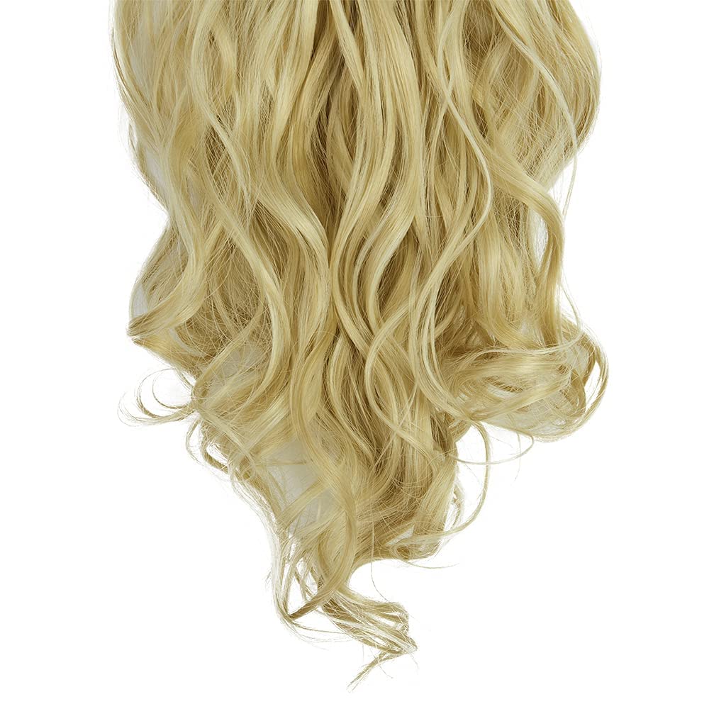 24 Inch Wavy Curly Clip-in Hair Extensions - 7pcs Double Weft Synthetic Hair with 16 Clips | Dark Brown to Bleach Blonde Ombre (160g/set) | Perfect for Parties, Weddings & Daily Styling