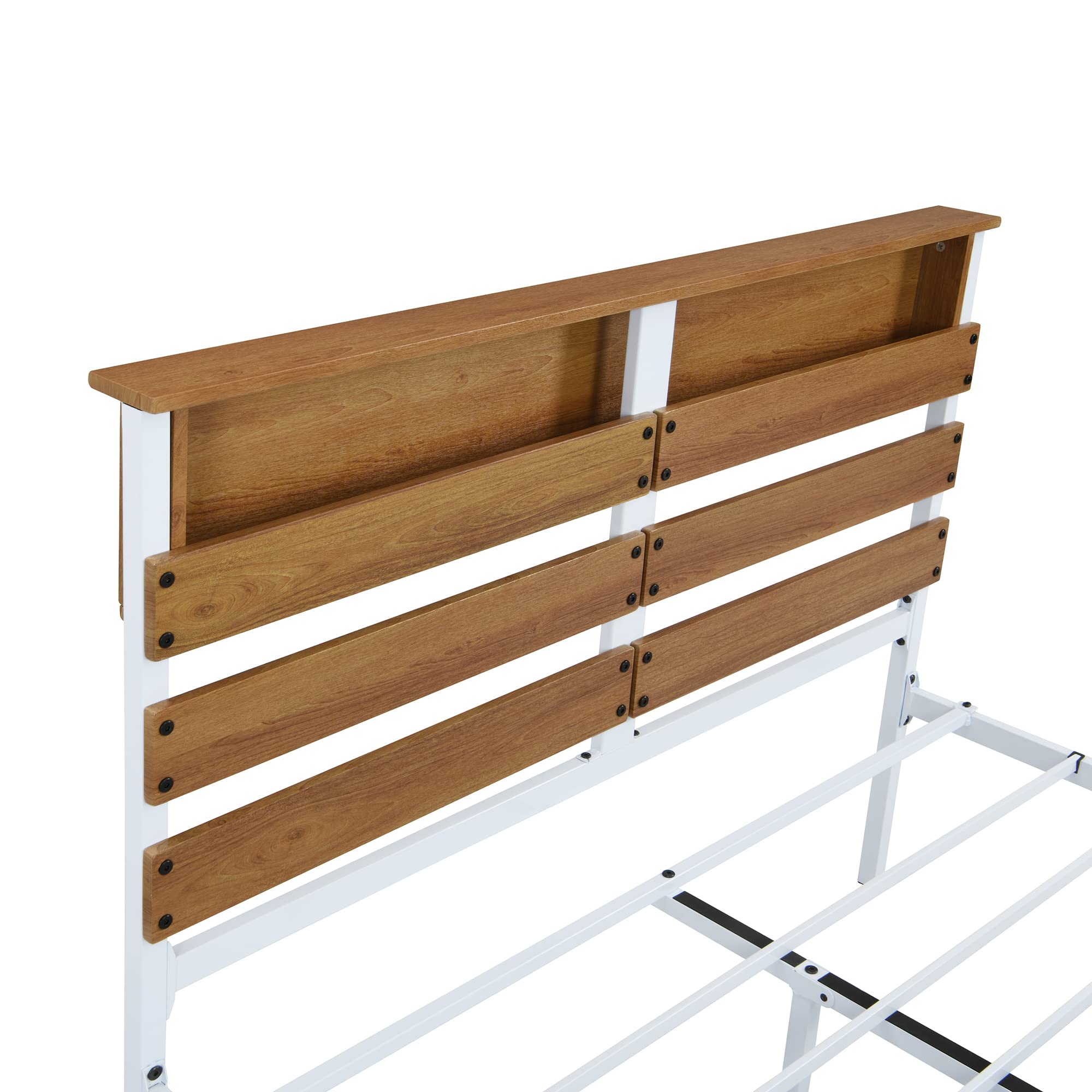Modern Industrial Full Size Platform Bed Frame with Storage Headboard & Footboard - Sturdy Metal & Wood Construction, Steel Slat Support - No Box Spring Needed (White, Full Size) - Perfect for Small Bedrooms, Guest Rooms & Modern Loft Apartments