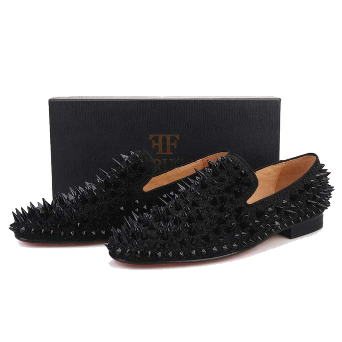 FERUCCI Men's Black Spiked Loafers with Crystal Rhinestones - Stylish Comfort for Casual Outings & Evening Events