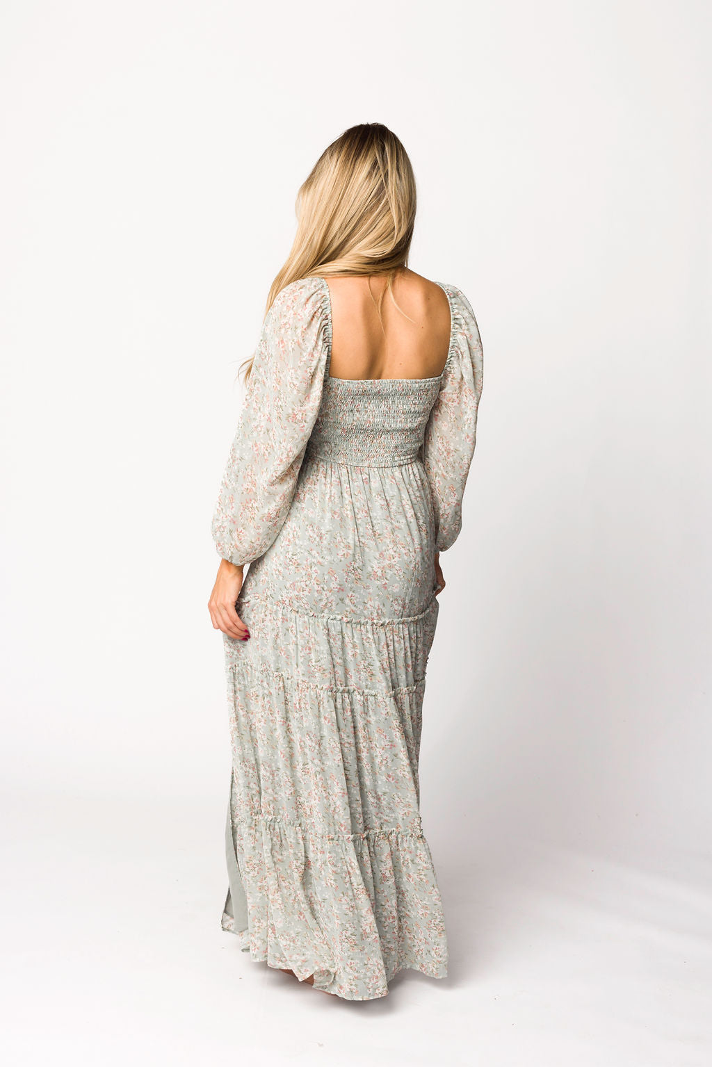 **Daphne Long Sleeve Maxi Dress - Floral Print in Sage, Pink & Ivory | Bump Friendly & Inclusive Sizing (XS-3XL) | Perfect for Maternity, Weddings & Casual Wear**