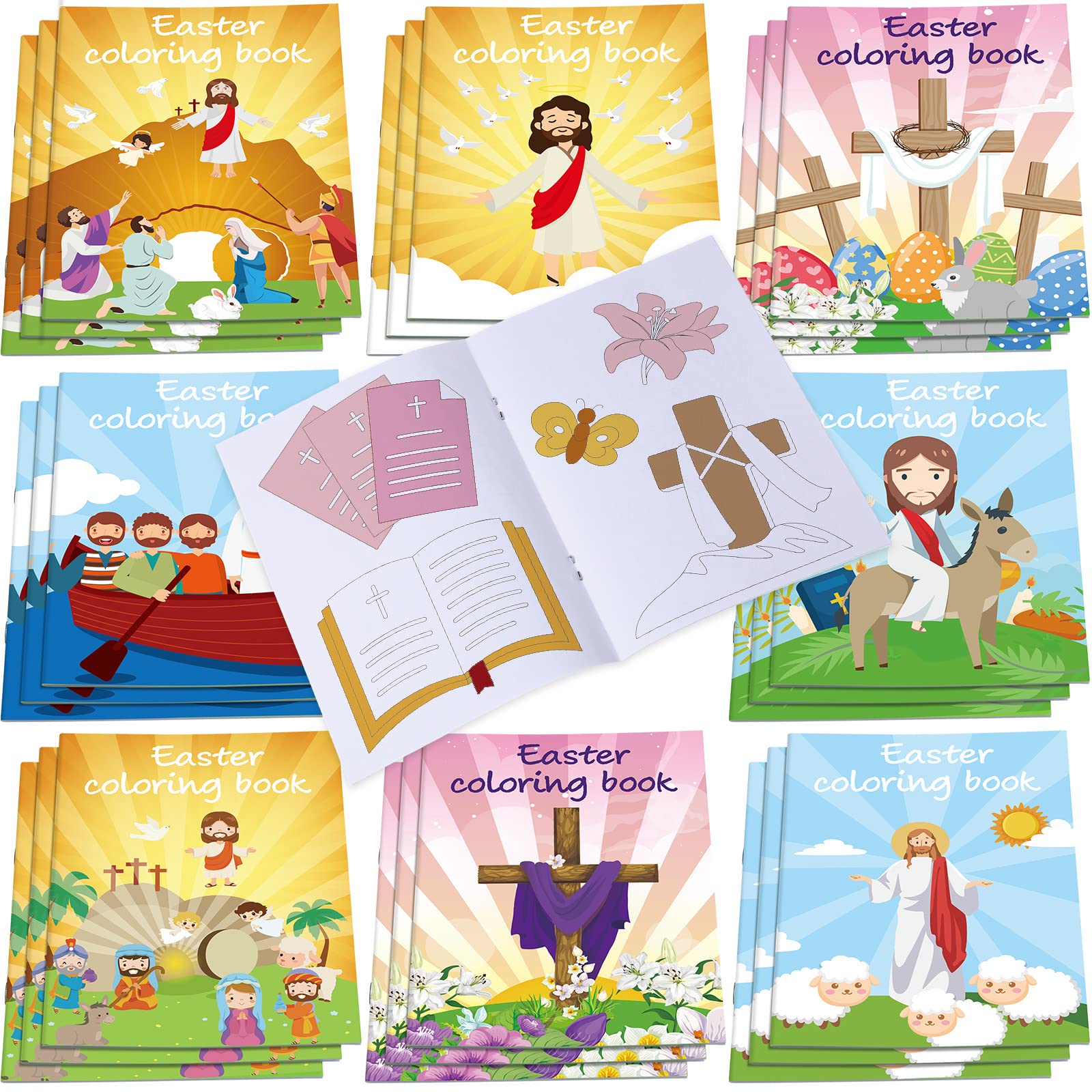 24 Pcs Religious Easter Coloring Books for Kids - Christian Bible Story DIY Art Drawing Activity, Bulk Easter Party Favors & Gifts for Boys & Girls, Holy Week Classroom Decorations & Sunday School Activities (Perfect for Easter Celebrations, Church Events & Family Crafts)