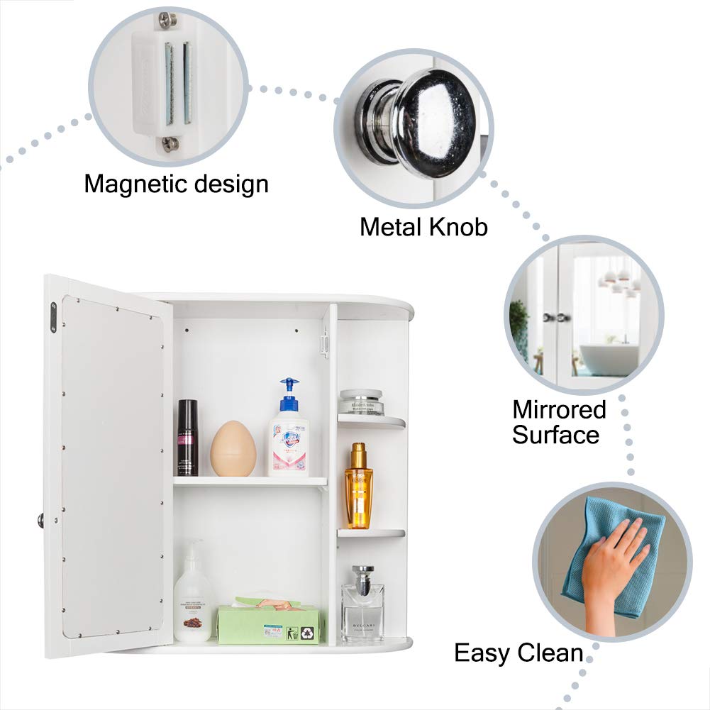 **Wall Mounted Bathroom Medicine Cabinet with Mirror - Adjustable Shelf, Single Door & 3 Open Compartments - Space Saving Storage for Toiletries, Cosmetics & Essentials**    *(Perfect for Small Bathrooms, Apartments & Vanities - Organize Makeup, Skincare & First Aid Supplies)*