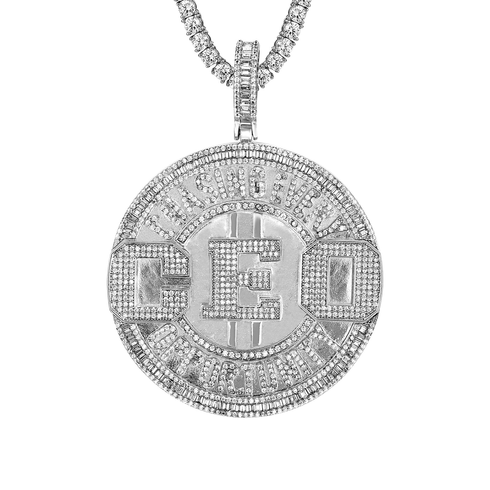925 Sterling Silver 'Chasing Every Opportunity' Icy Hip Hop Pendant Necklace for Men - Perfect for Streetwear, Rap Culture & Gift Giving