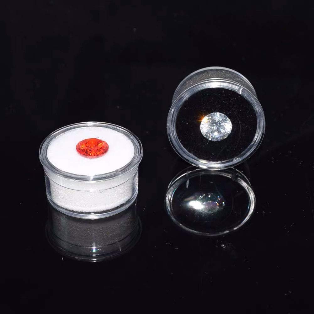 12Pcs Small Loose Diamond Gemstone Display Box - Round Jewelry Show Case with Clear Top Lids & Sponge Insert - White & Black for Diamond Rings, Earrings, Necklaces - Perfect for Jewelry Stores, Trade Shows & Home Collections