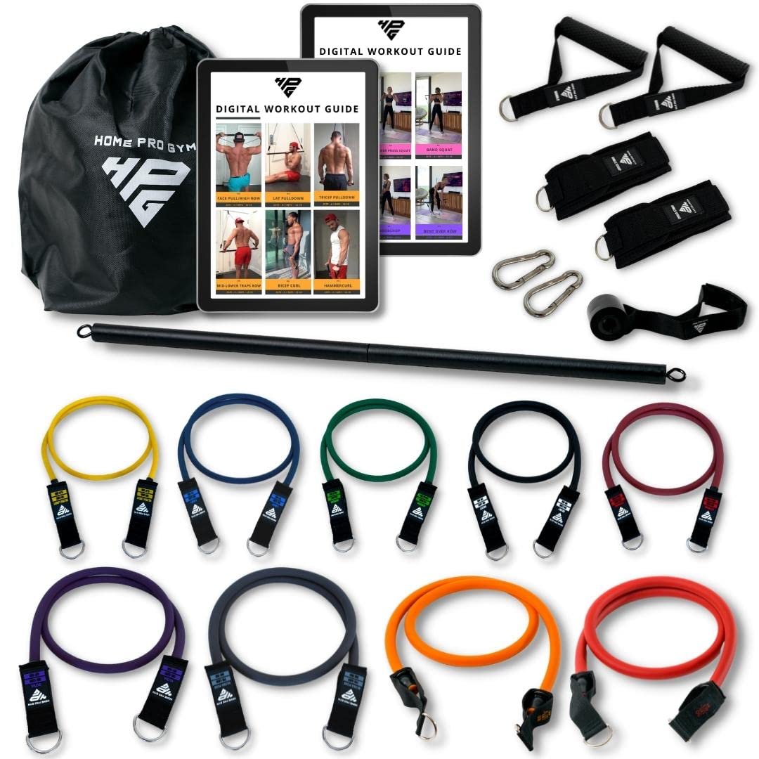 Stackable Resistance Band Set with Band Bar - 450LBS Tension for Full Body Workouts, Includes Premium Handles, Heavy Duty Door Anchor & Padded Ankle Straps + Digital Workout Guide - Perfect for Home Gym, Strength Training & Physical Therapy