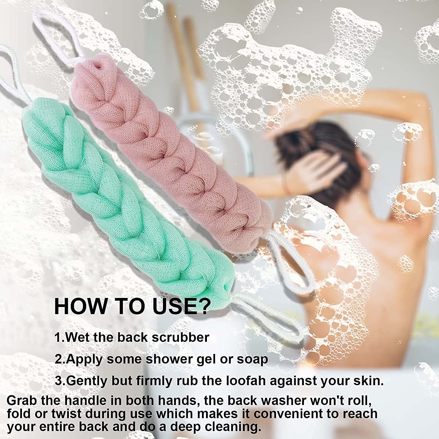 2-Pack Exfoliating Mesh Shower Loofah Puff - Long Lasting Bath & Body Scrubber for Deep Cleansing | Perfect for Sensitive Skin & Spa Day Self-Care Routine