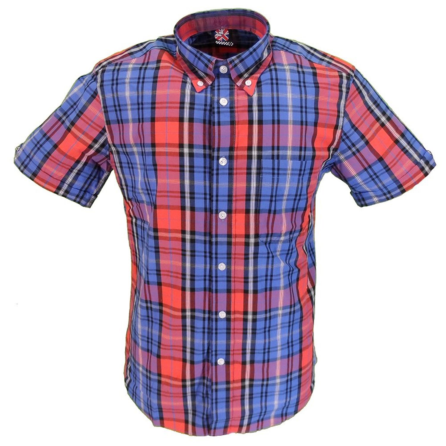 Warrior Clothing England Men's Retro Short Sleeve Button Down Shirt - Slim Fit Punk Style Vintage Casual Shirt for Men | Perfect for Concerts, Parties & Streetwear Fashion