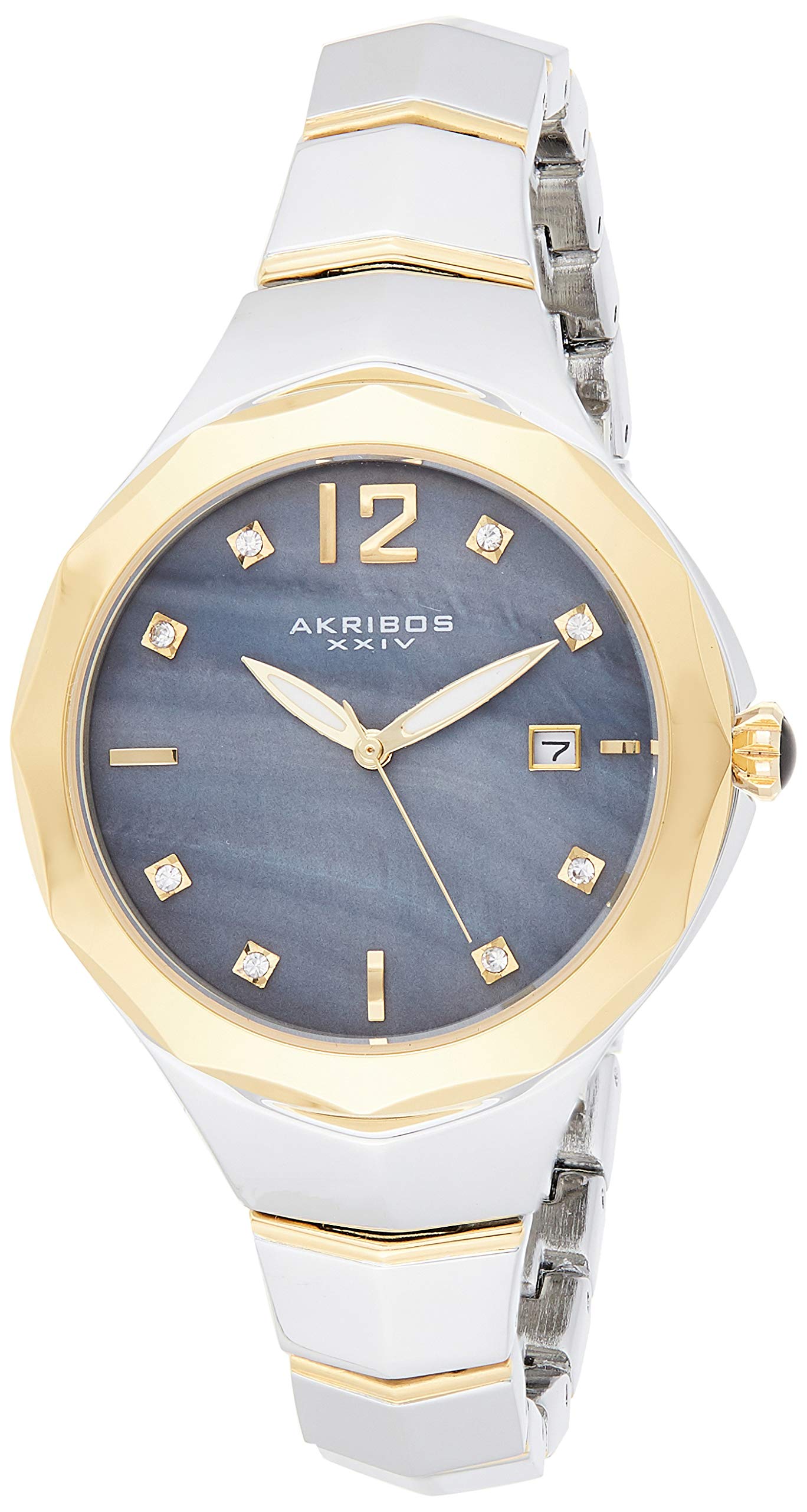 Akribos XXIV Women's Swarovski Crystal Watch - Luxury Stainless Steel Bracelet with Mother-of-Pearl Dial & 8 Swarovski Crystals - Date Window - Perfect for Formal Events, Weddings & Office Wear - AK932