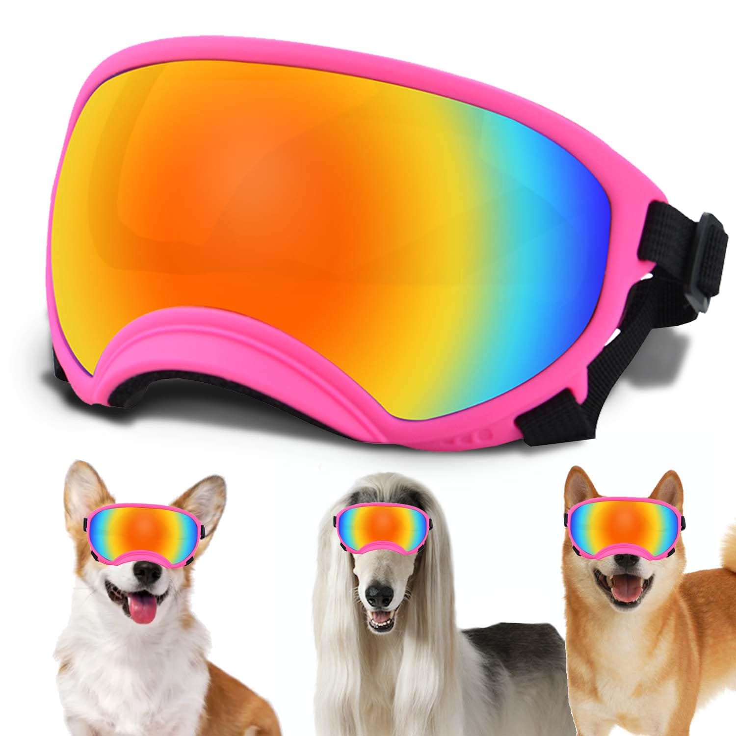 UV Protection Small Dog Sunglasses with Adjustable Strap - Winproof Puppy Sunglasses for Small Breeds - Soft Dog Goggles for Eye Protection - Perfect for Sunny Days, Outdoor Adventures & Beach Trips