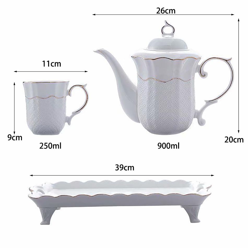 14-Piece Porcelain Tea Set with Gold Spoon - Elegant Ceramic Teapot, Coffee Cups & Tea Party Tray - Perfect for Afternoon Tea, Bridal Shower & Hostess Gift
