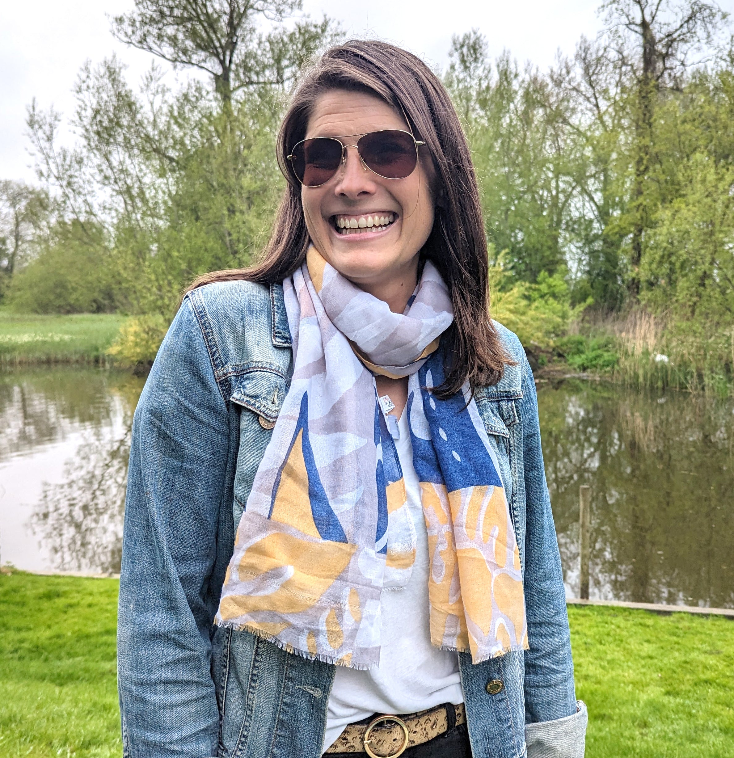 Abstract Lines & Leaves Pattern Scarf - Lightweight Fashion Accessory for Women - Perfect for Fall, Winter & Spring Outfits