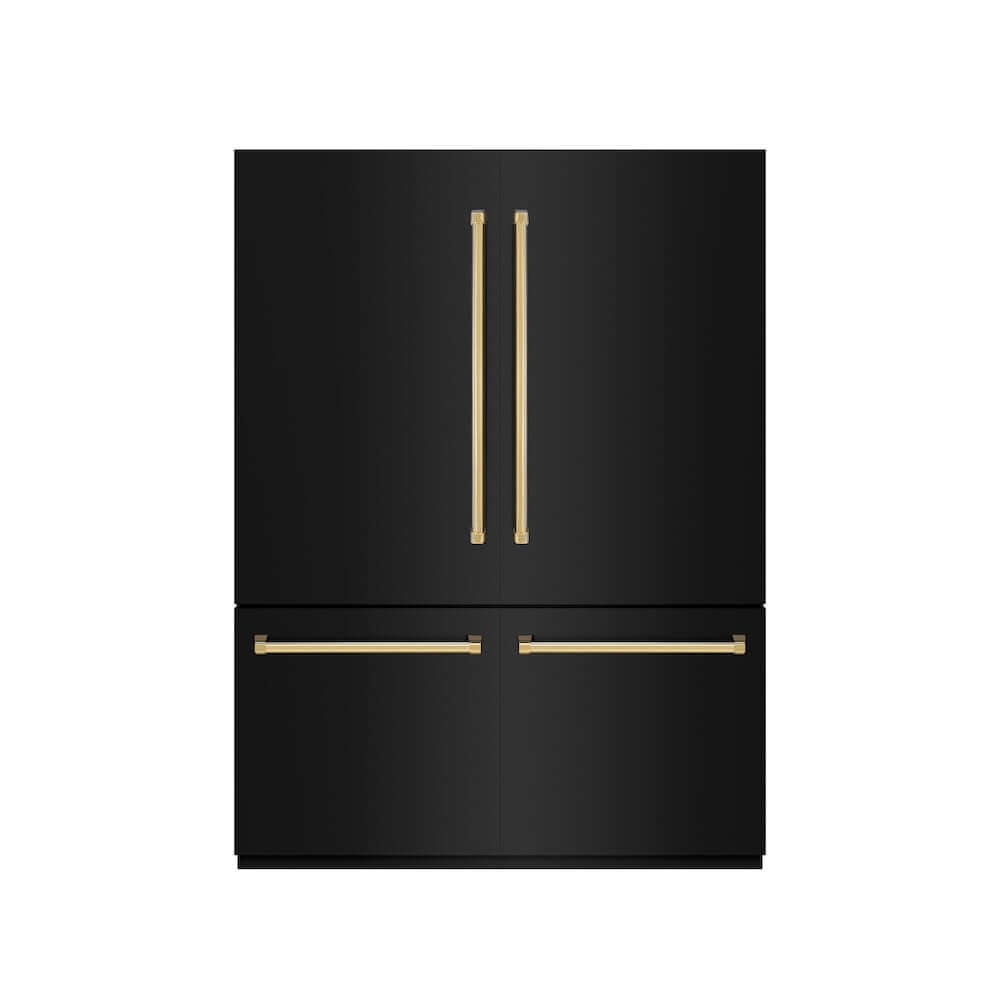 ZLINE Autograph Edition 60-Inch French Door Built-In Refrigerator - 32.2 cu.ft Capacity, Bottom Freezer, Water Dispenser & Ice Maker - Black Stainless Steel with Graphite Gray Interior & Polished Gold Accents (GRBIVZ BS 60 G) - Perfect for Modern Kitchens & Luxury Homes