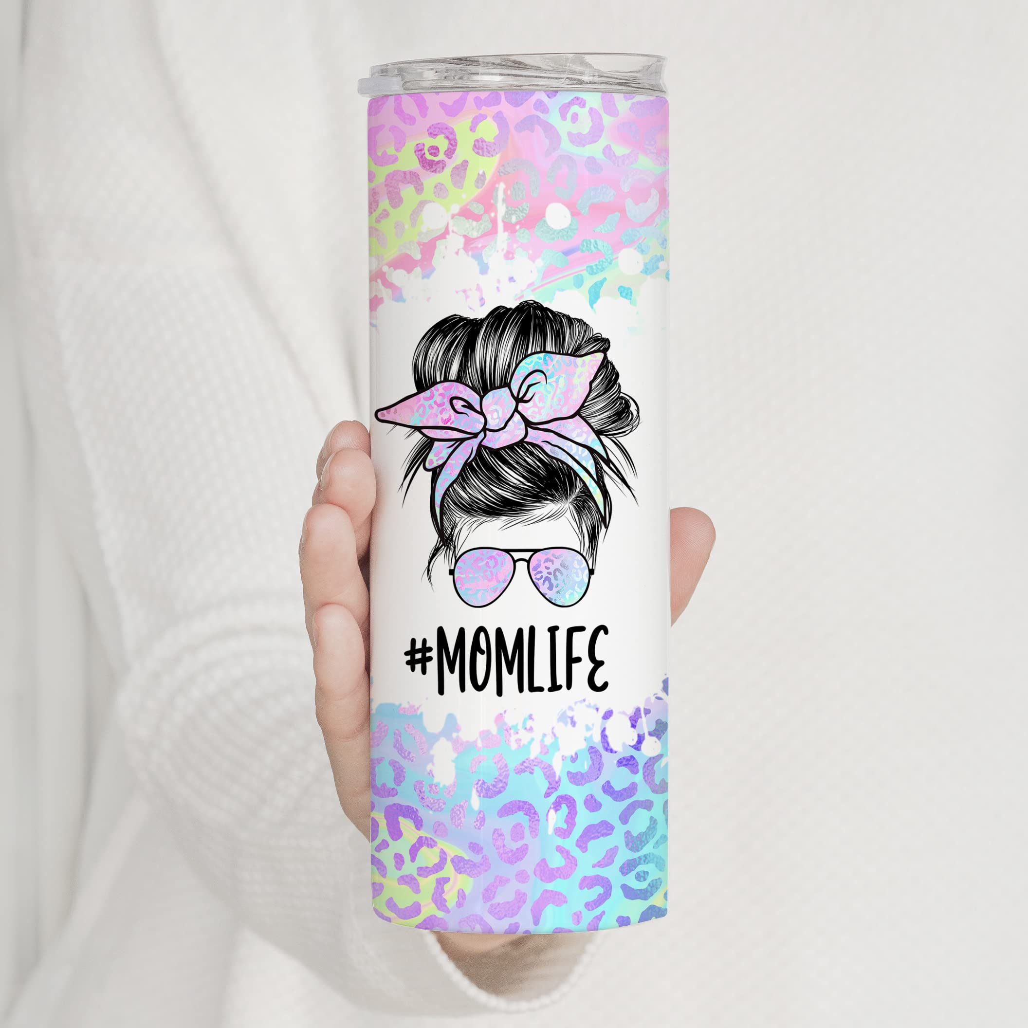 YouNique Designs 20oz Iridescent Leopard Print Stainless Steel Tumbler with Straw & Lid - Insulated Skinny Coffee Cup for Women, Mom Life Travel Mug - Perfect for Coffee, Tea, Water & On-the-Go Use