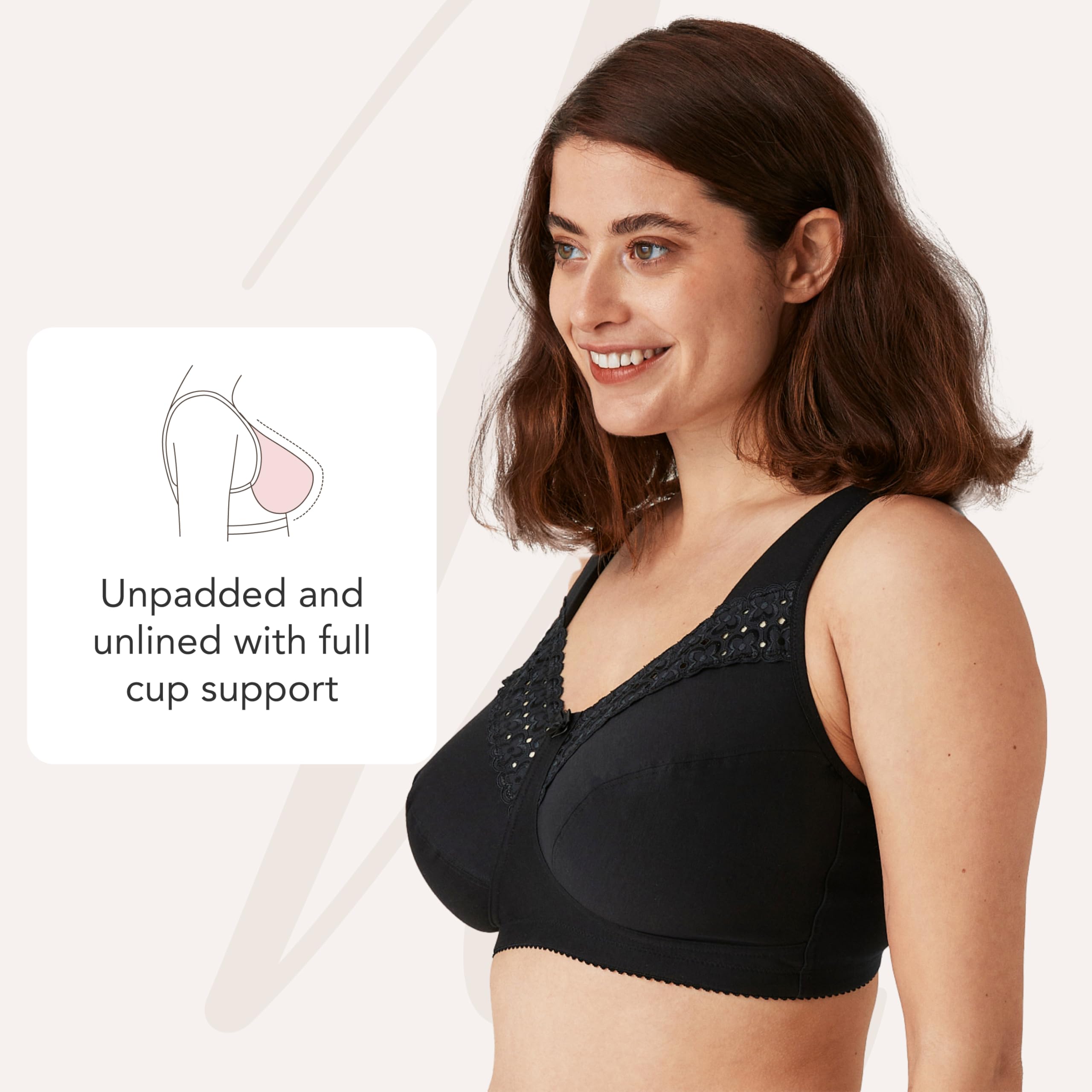 Miss Mary Women's Comfortable Cotton Non-Wired Bras - Full Coverage Support, Broderie Anglaise Design, Size 46C Dusty Blue - Perfect for Everyday Wear & Relaxation