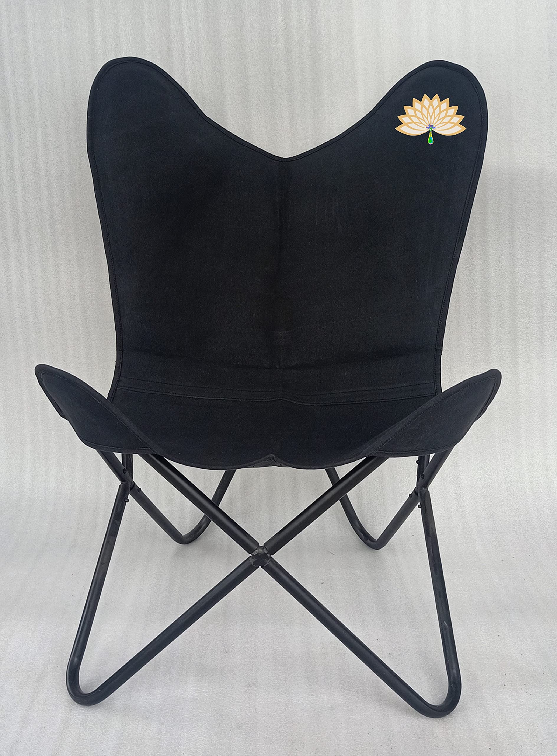 Handmade Canvas Butterfly Chair Cover - Relaxing Lounge Chair for Office, Home & Outdoor - Easy to Assemble Folding Decorative Chair - Perfect for Patio, Bedroom & Dorm Room Gift (Black with Black Frame)