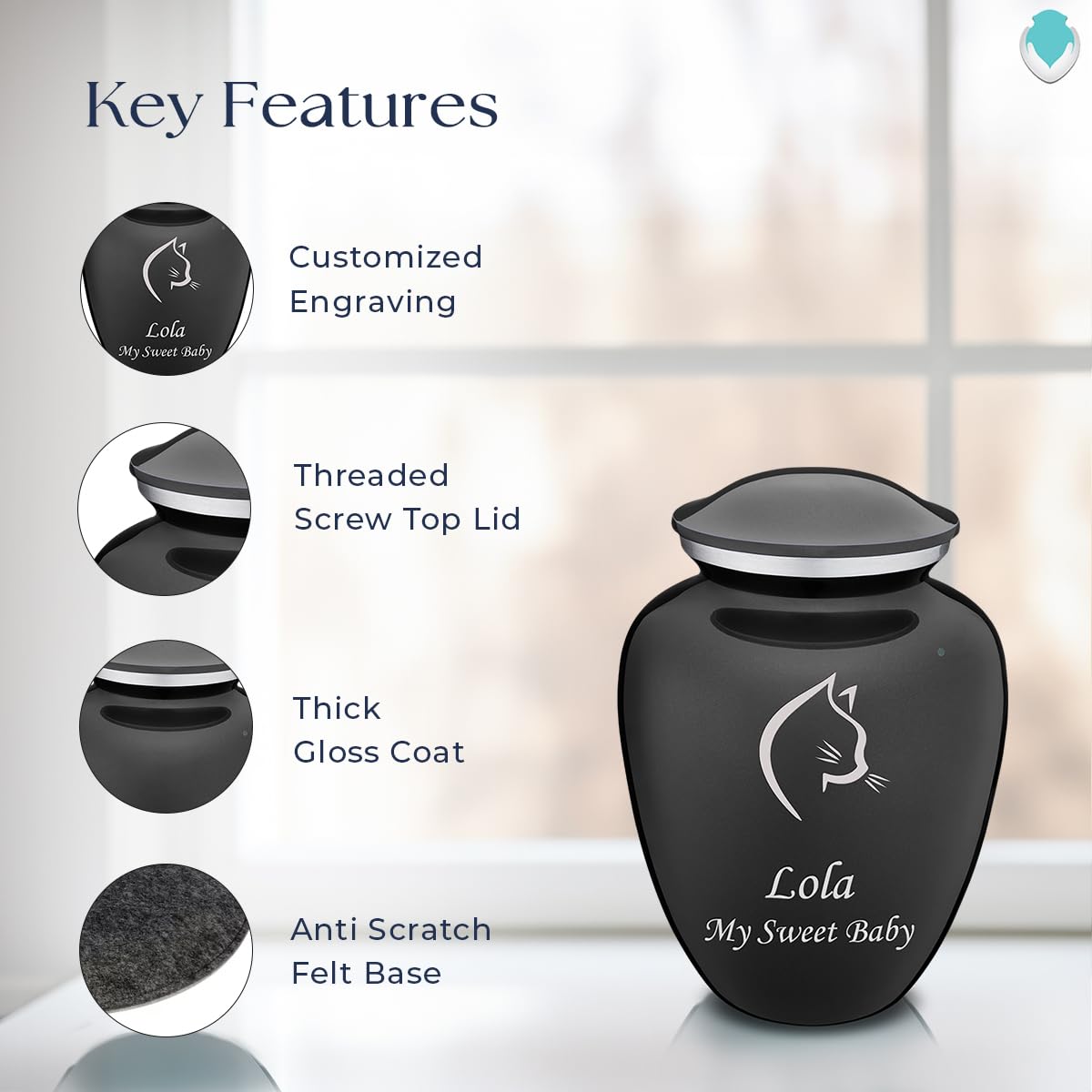 Personalized Engraved Cat Cremation Urn - Medium Embrace Pet Urn for Ashes (Charcoal) | Memorial Keepsake for Beloved Feline Companion | Perfect for Home Display or Burial Ceremony