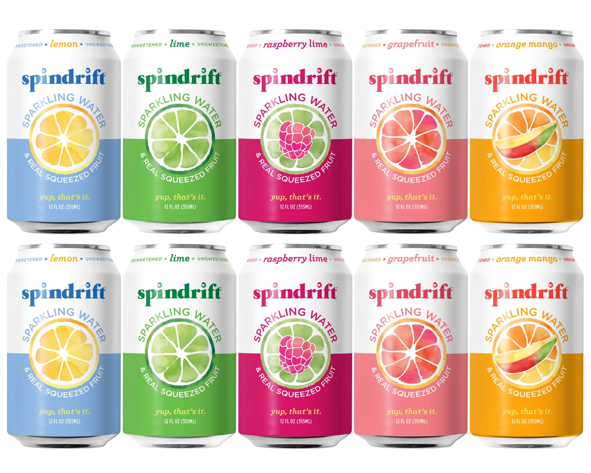 Spindrift Sparkling Water Variety Pack - 5 Flavors with Real Squeezed Fruit, 12 Fl Oz Cans (Pack of 10) - Perfect for Hydration, Parties & Healthy Refreshment