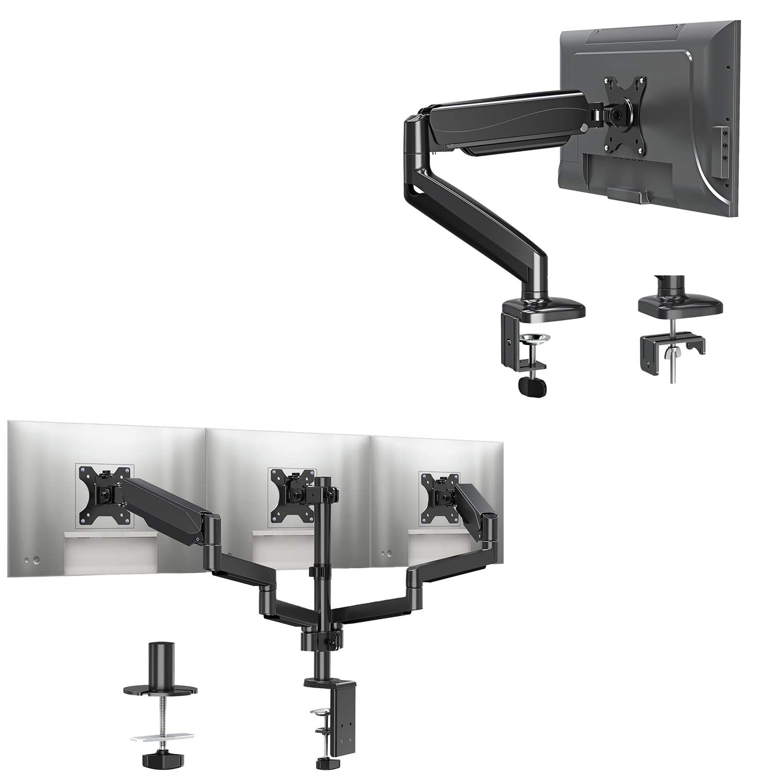MOUNTUP Triple Monitor Stand Mount - Heavy Duty 3 Monitor Desk Mount for 27 Inch Screens, Gas Spring Monitor Arm Holds 17.6 lbs Each - Perfect for Gaming, Office & Home Workstations