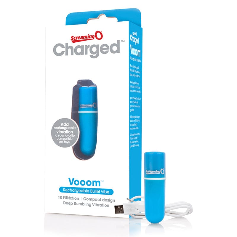 Screaming O Charged Vooom Bullet Vibrator - Rechargeable Mini Personal Massager for Women, Powerful & Quiet - Perfect for Solo Play & Couples Use (Blue)