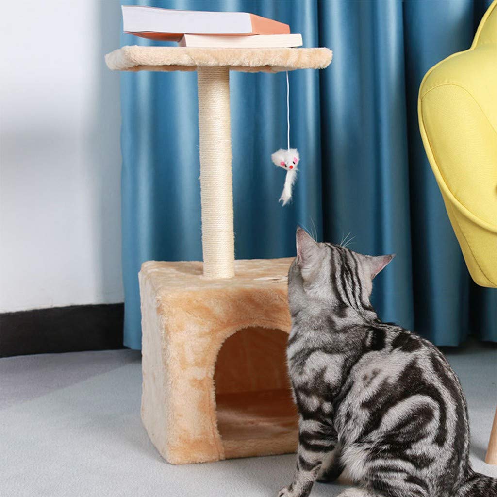 Premium Cat Tree Condo & Tower House for Indoor Cats - Multi-Level Kitten Playhouse with Scratching Posts, Jump Platforms & Hanging Toys - Durable Beige Pet Activity Center for Climbing, Scratching & Playtime (Perfect for Apartments & Homes)
