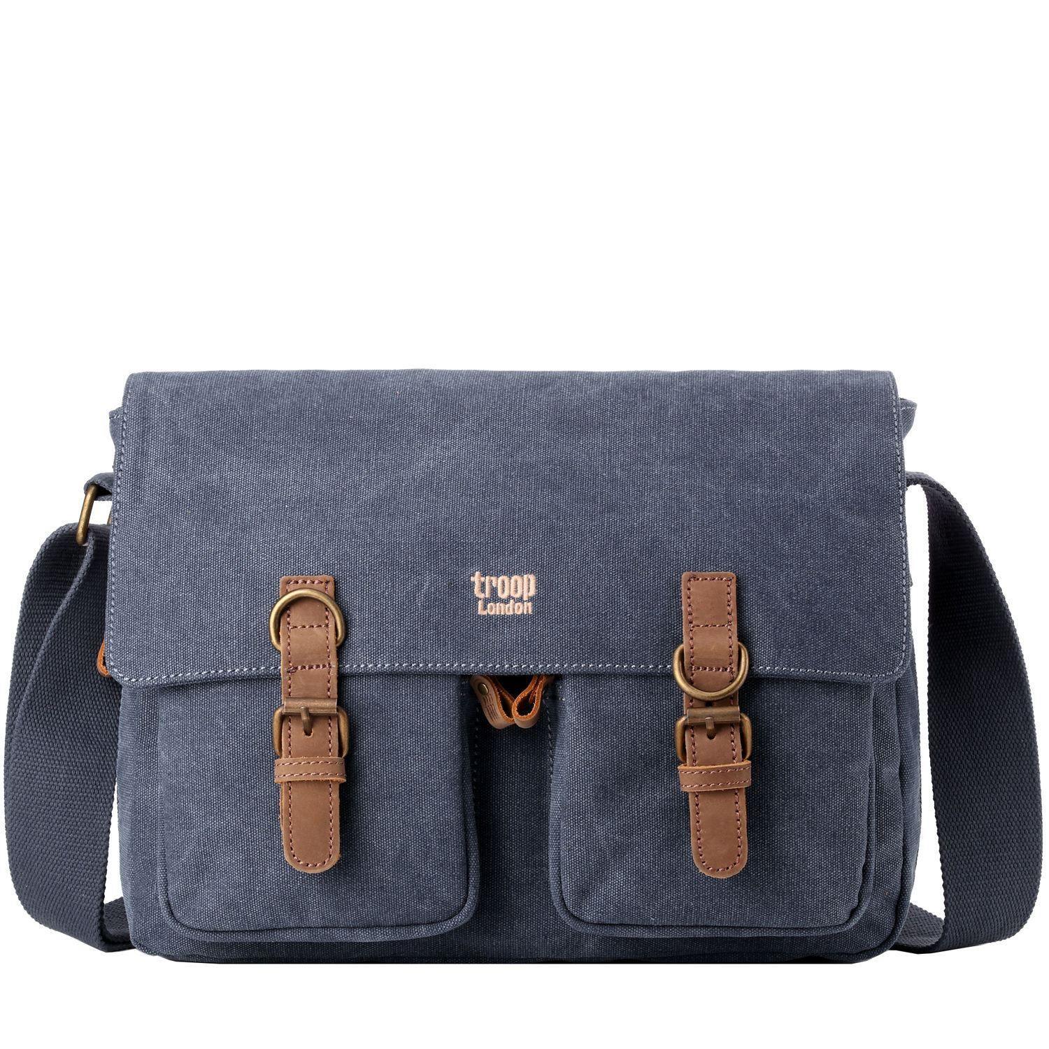 TRP0210 Troop London Classic Canvas Messenger Bag for Men & Women - Durable Waterproof Crossbody Bag for Work, Travel & School - Stylish Laptop Briefcase with Adjustable Strap