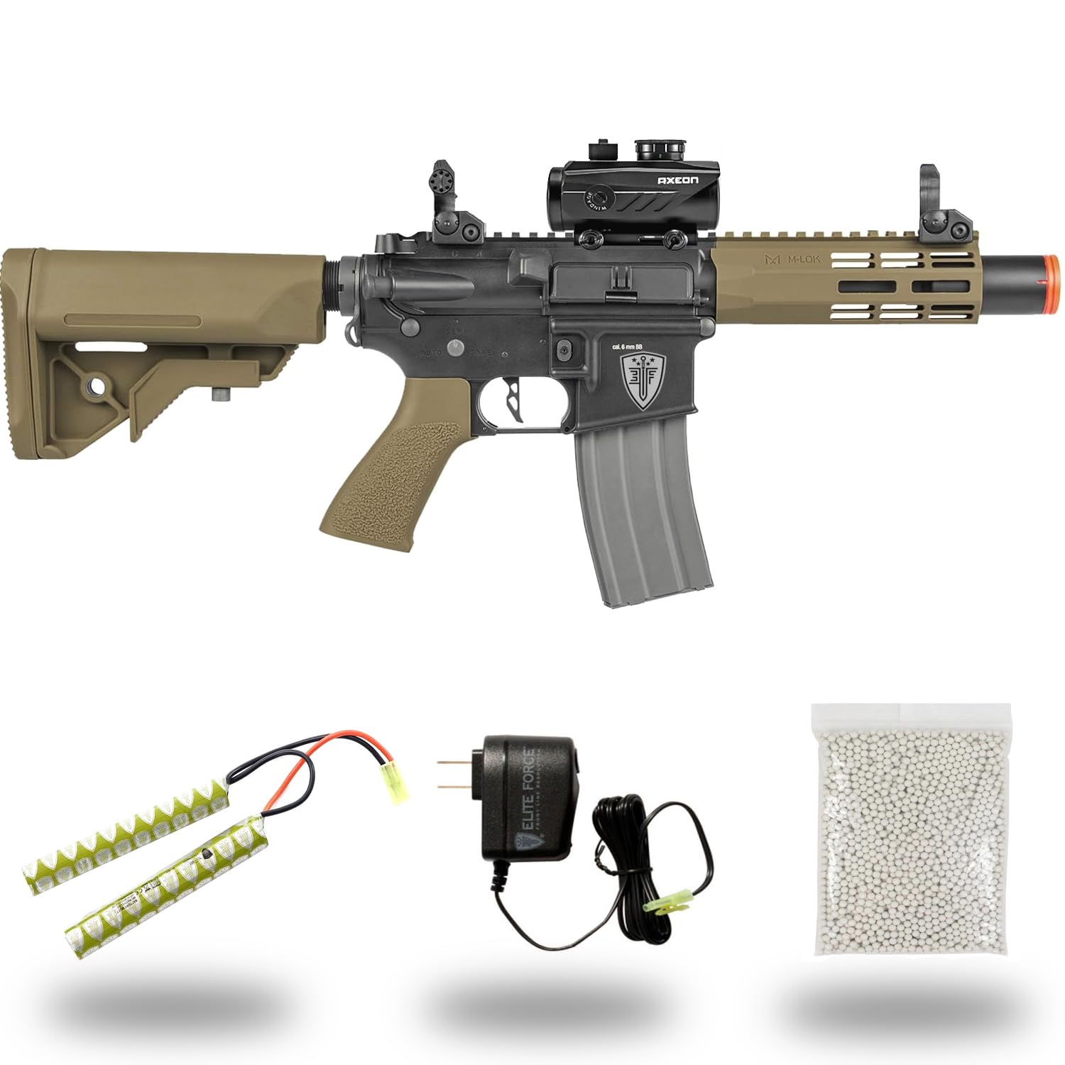Elite Force M4 AEG Airsoft Gun - 6mm Automatic BB Rifle with CQC Design in Black/Tan | Perfect for Tactical Training, Airsoft Battles & Outdoor Shooting Games