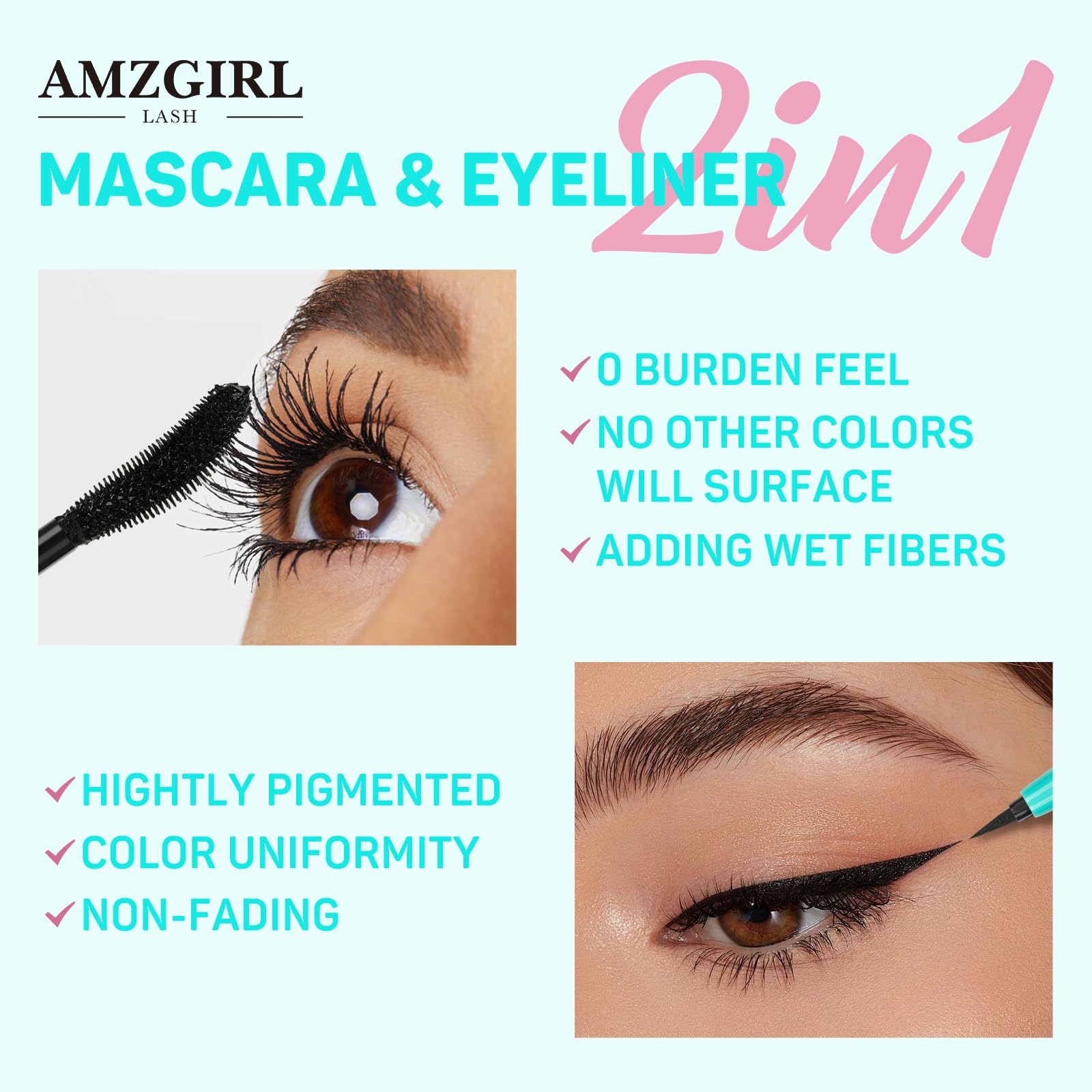 Waterproof Black Mascara & Liquid Eyeliner Set - Long-Lasting Smudge-Proof Eye Makeup Kit for Natural Voluminous Lashes & Precise Lines (V03) | Perfect for Everyday Wear, Date Night & Special Occasions