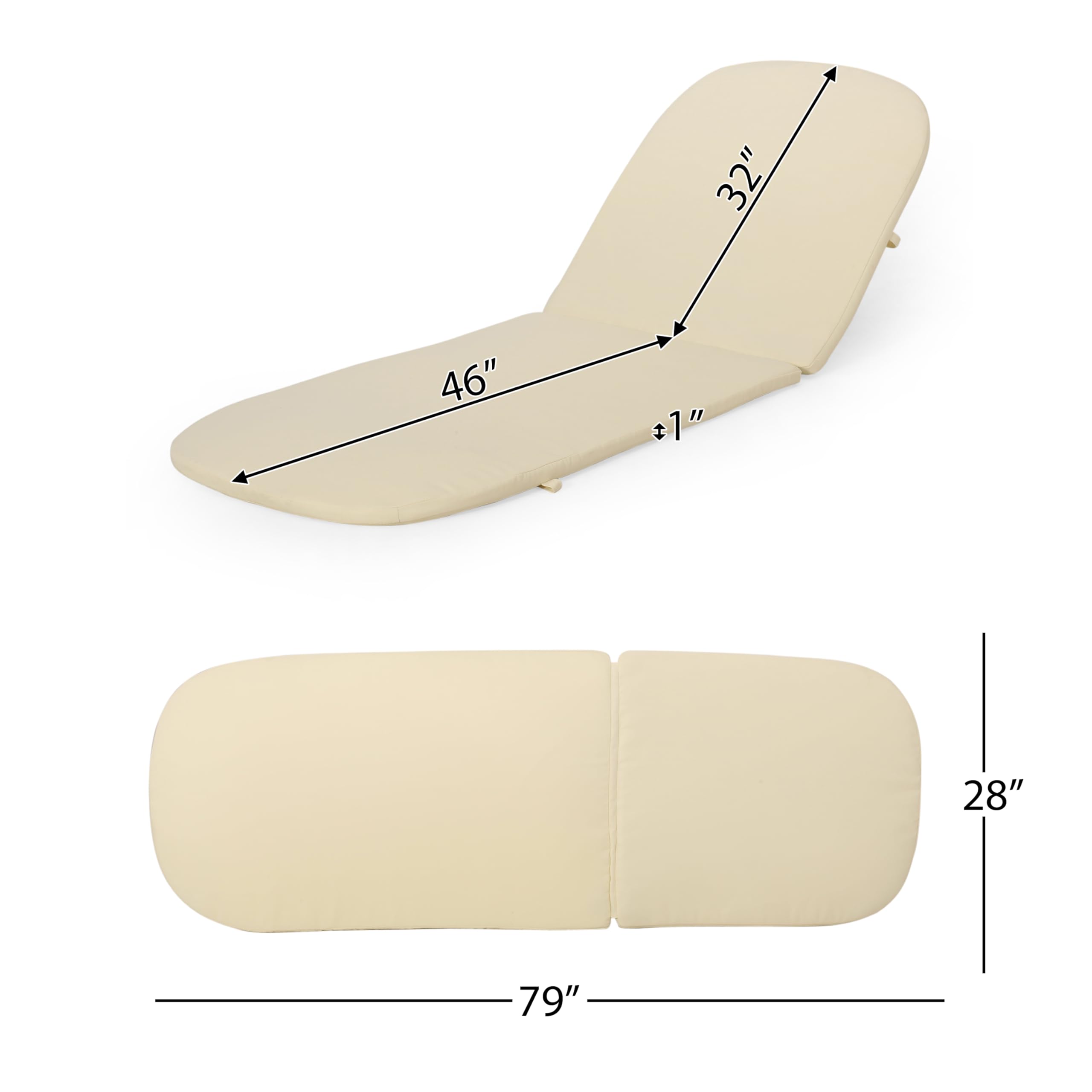 Christopher Knight Home Caspar Outdoor Water Resistant Chaise Lounge Cushions - Beige - Weatherproof Patio Furniture Cushions for Poolside, Deck, and Garden Relaxation