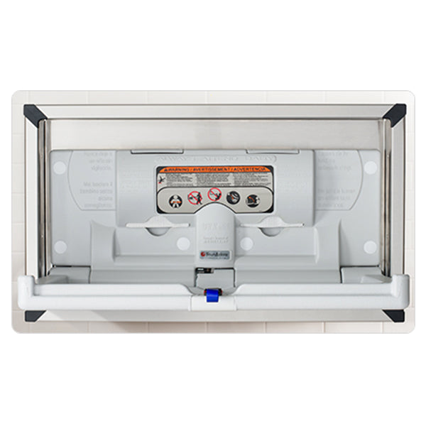 Foundations 5240259 Classic Horizontal Recessed Baby Changing Station with Stainless Steel Flange - Perfect for Daycares, Restrooms & Public Spaces
