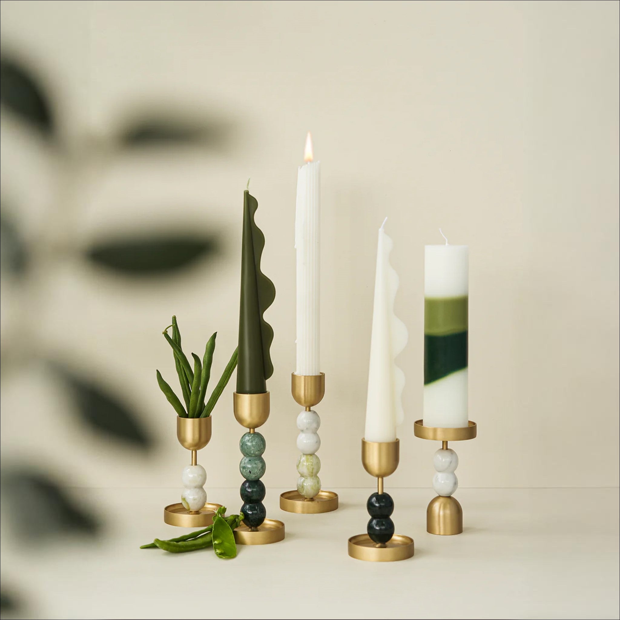 BLACK BLAZE Large Gourd-Shaped Candle Holder - Light Green & Dark Green Home Decor for Dining Table, Wedding Centerpiece, and Boho Room Decor