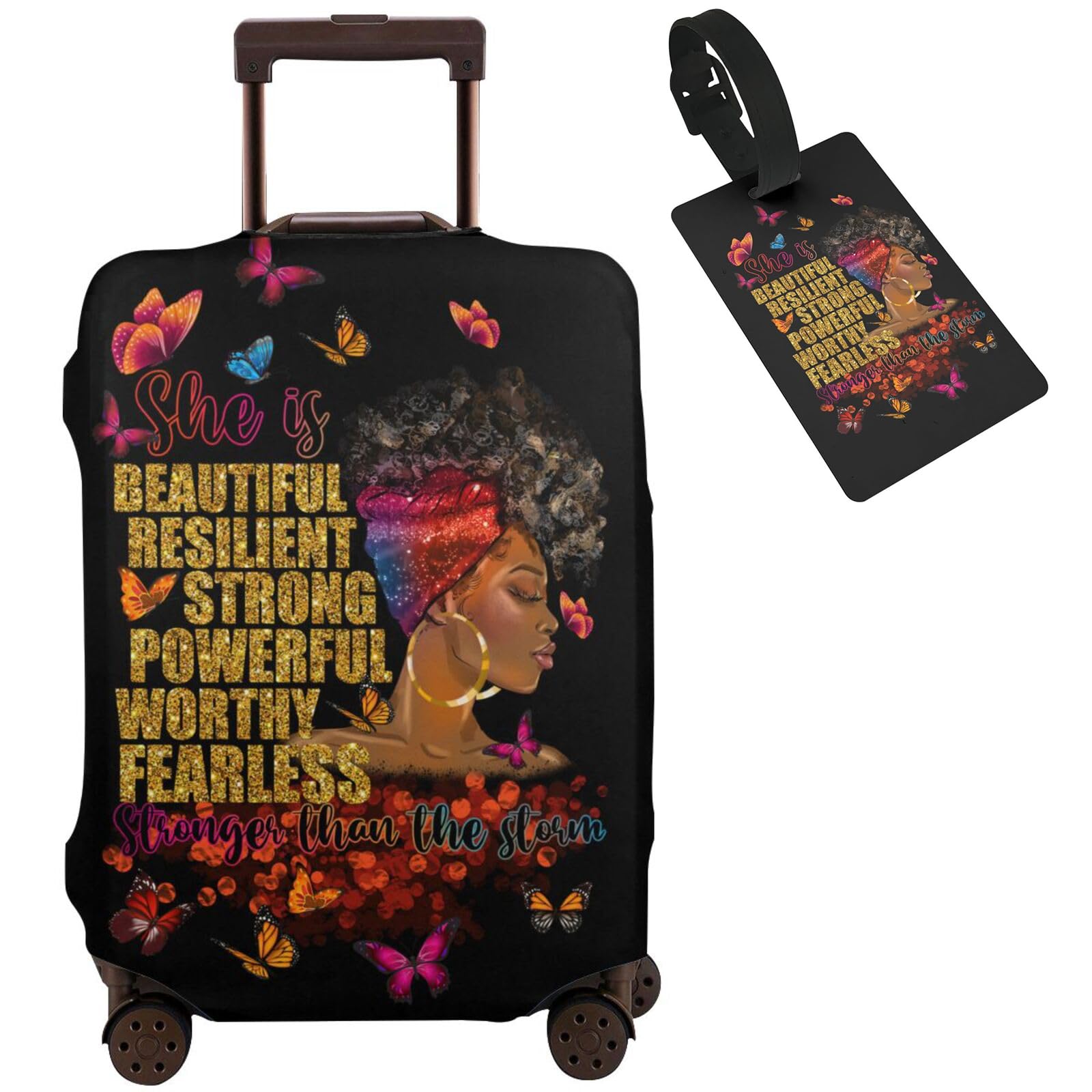 African American Girl Travel Suitcase Cover - Elastic Luggage Protector with Concealed Zipper, Washable & Durable for 18-32 Inch Bags (Size L Fits 25-28 Inch) - Perfect for Air Travel, Vacation & Business Trips