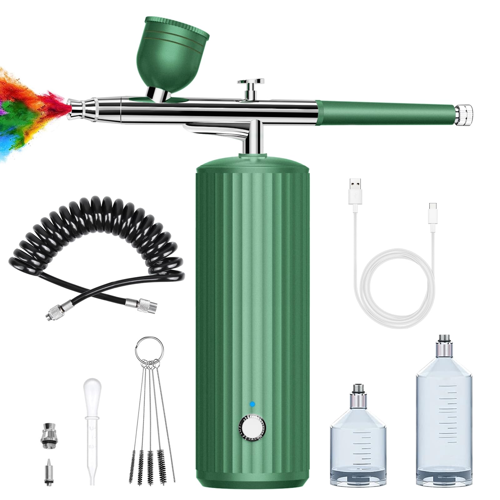 Rhinowisdom Professional Airbrush Kit with Air Compressor - 48PSI Portable Airbrush Set for Nails, Makeup, Tattoo & Model Painting - Includes 0.3mm Nozzle & Cleaning Brushes - Perfect for Home Salon, DIY Art & Professional Beauty Services