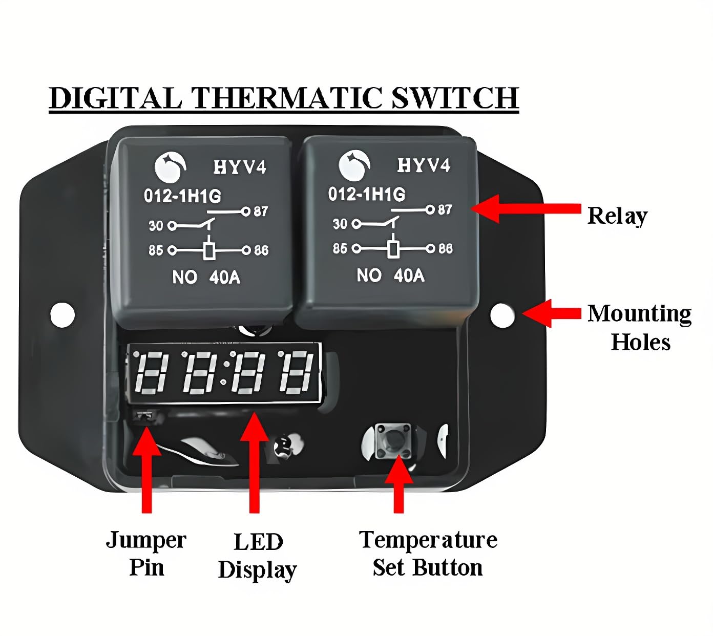 Digital Thermatic Fan Switch Kit #0444 - 12V & 24V Adjustable Temperature Control for Electric Cooling Fans | Perfect for Car, Truck & RV Cooling Systems