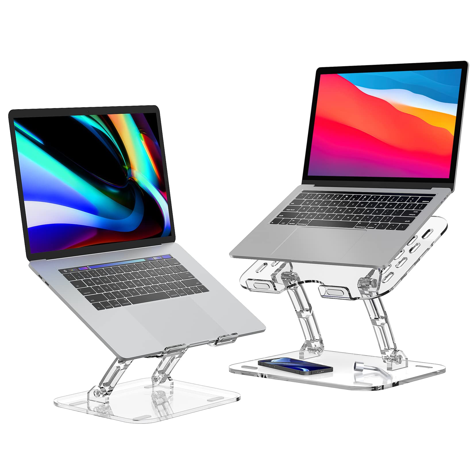 2 Pack Adjustable Laptop Stand - Portable & Foldable Ergonomic Computer Riser for 10-15.6 Inch Notebooks, Desk Workstation Accessory (Transparent) - Perfect for Home Office, Gaming & Study Setup