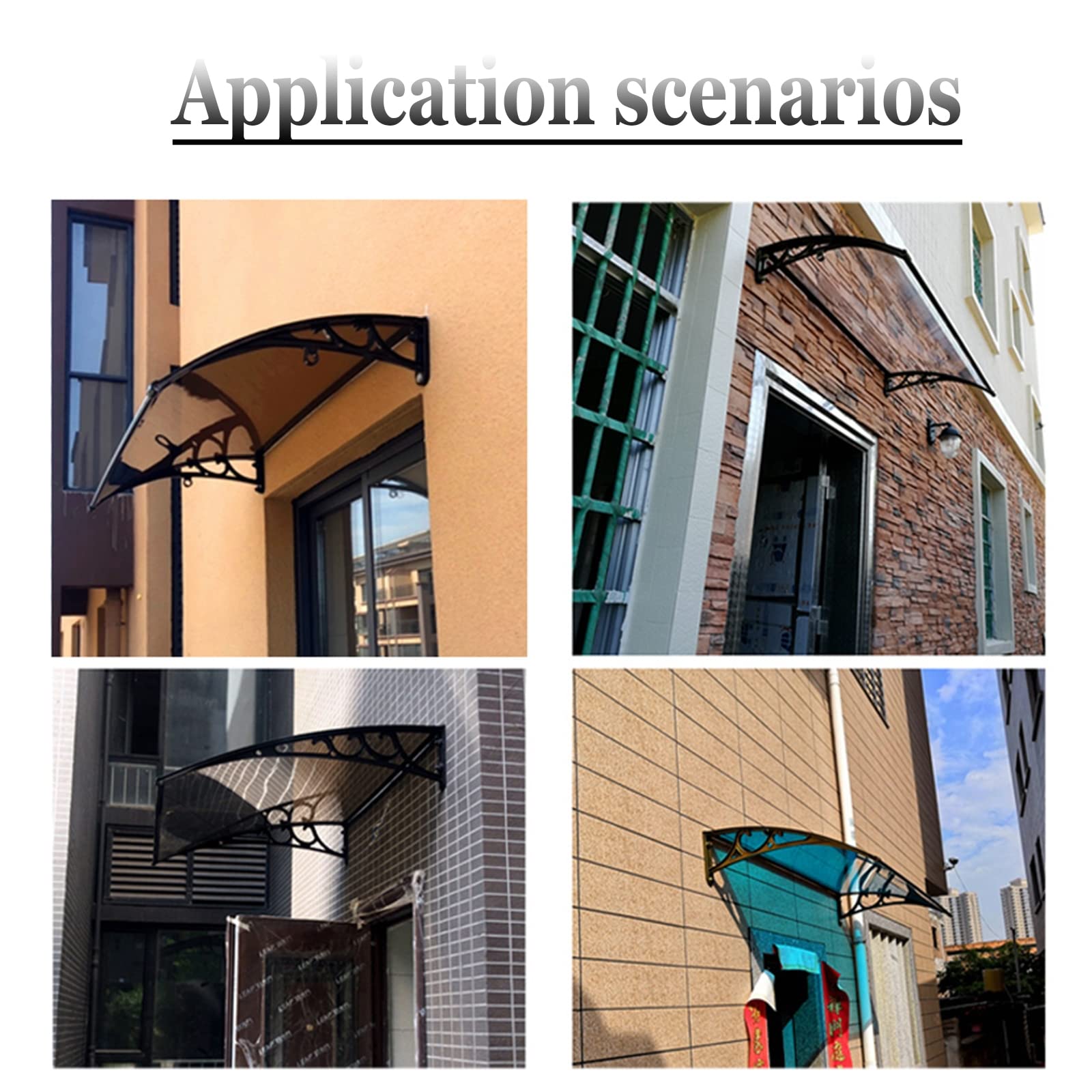 Modern Polycarbonate Front Door Canopy - 80x140cm (32x55in) UV Rain & Sun Protection Patio Awning with Brown Canopy & Black Bracket - Perfect for Entryway Shade, Window Covering, and Outdoor Weather Protection