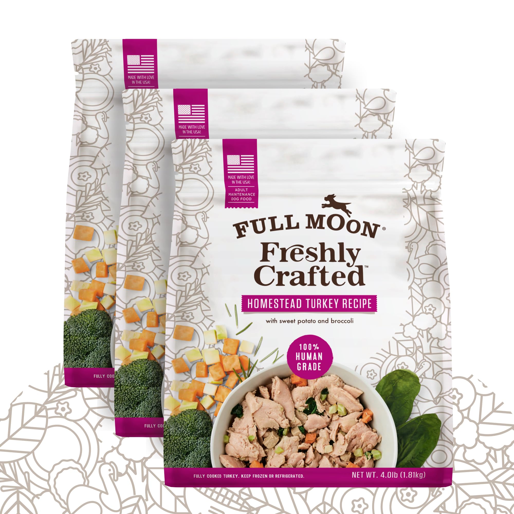 Premium NAE Freshly Crafted Homestead Turkey Recipe Frozen Dog Food - 64 Oz (Pack of 3) | Grain-Free, All-Natural Nutrition for Adult Dogs | Perfect for Meal Prep & Daily Feeding