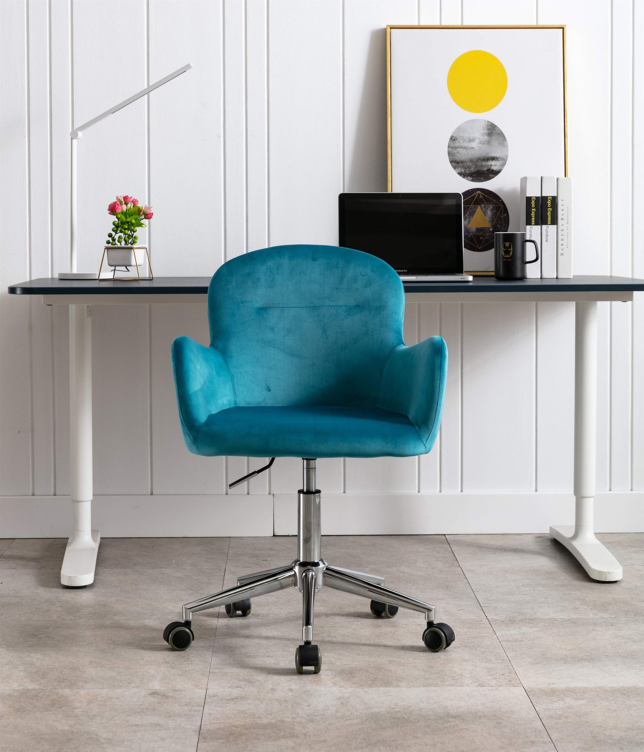 Velvet Swivel Shell Chair - Modern Accent Armchair for Living Room & Office - Lake Blue - Perfect for Home Decor, Reading Nook & Workspace