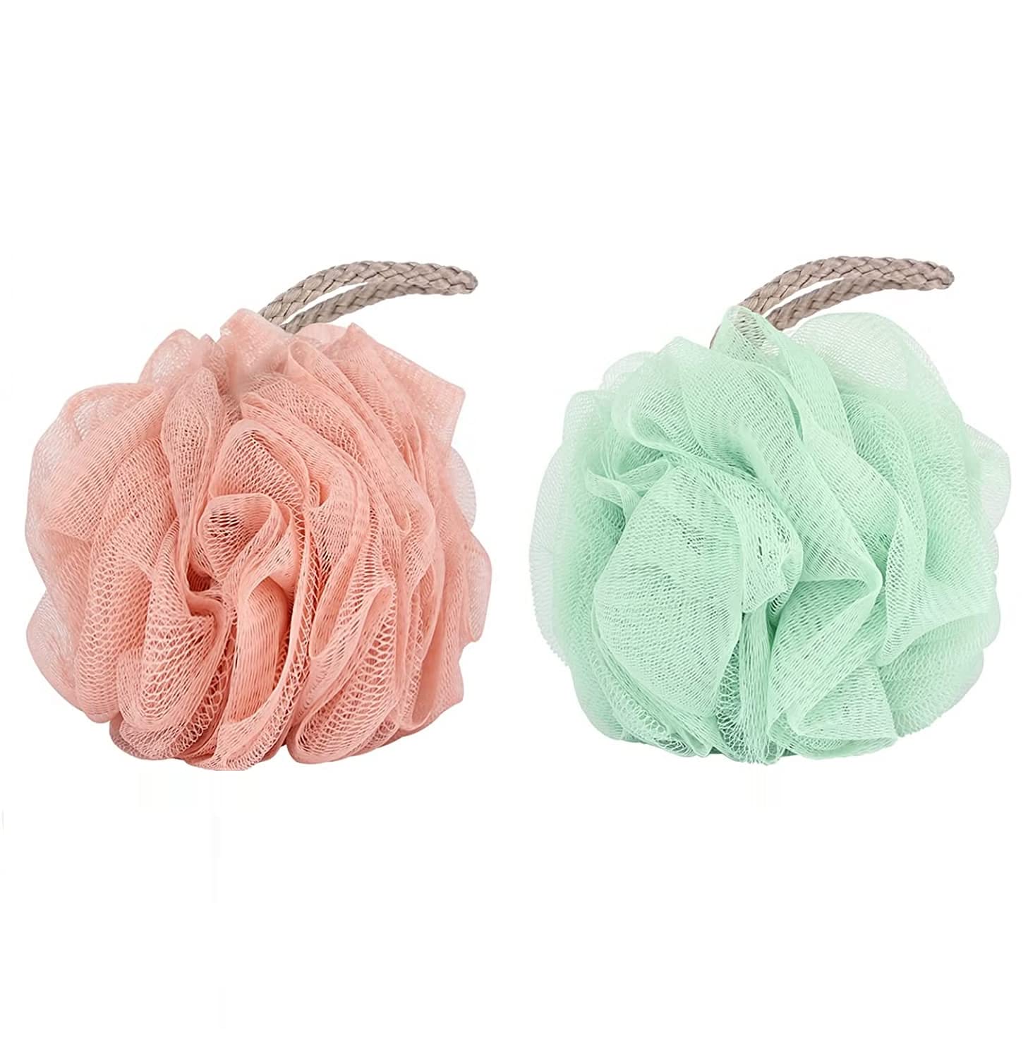 BLINE Soft Round Loofah Sponge Pouf - Exfoliating Body Scrubber for Men, Women & Kids - Gentle Bath Sponge for Shower & Skin Care (Pack of 2, Multicolor) - Perfect for Daily Exfoliation & Luxurious Bubble Baths