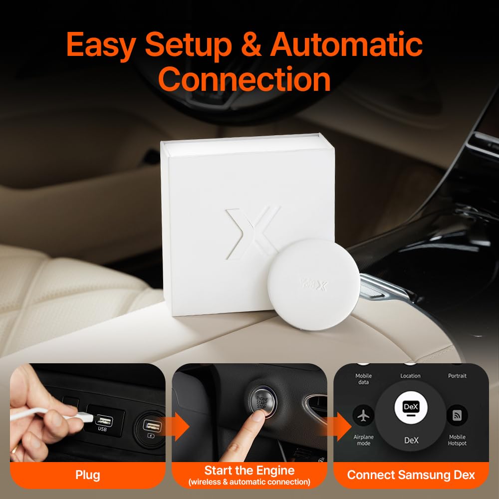 AutoPro X Wireless Android Auto Adapter for Samsung - Seamless DeX Integration, Netflix, YouTube & TikTok Streaming - Instant Phone App Access - Perfect for Road Trips & In-Car Entertainment