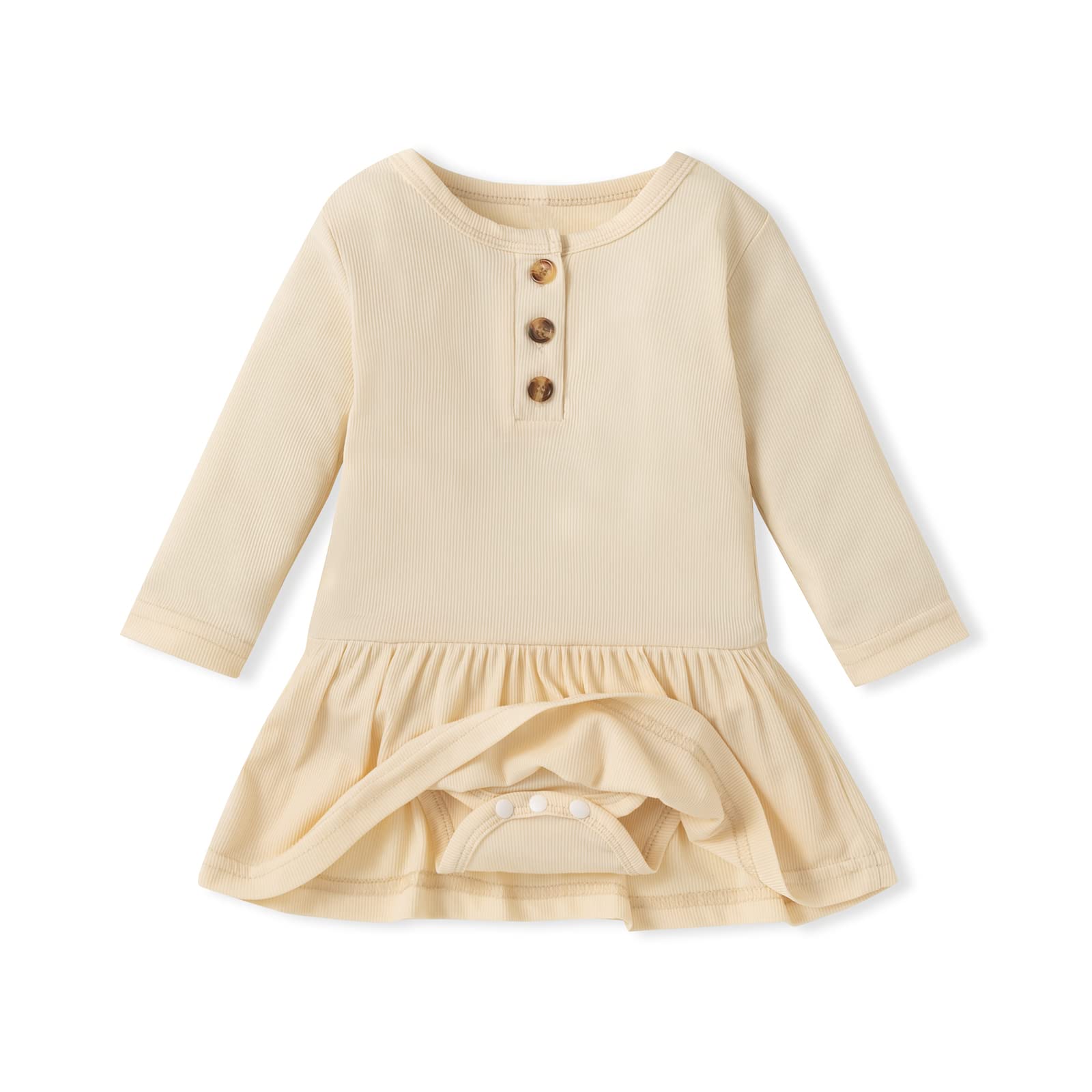 DIERAY Baby Girl Romper Dress - Solid Color Ribbed Long Sleeve Outfit for Toddlers | Summer & Spring Casual Wear | Perfect for Playdates, Birthday Parties & Family Photos